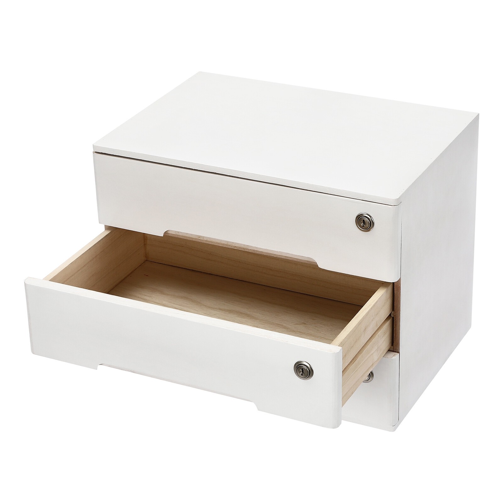 White Wooden Desktop Storage Box With Lockable Drawers Office Flat File Cabinet