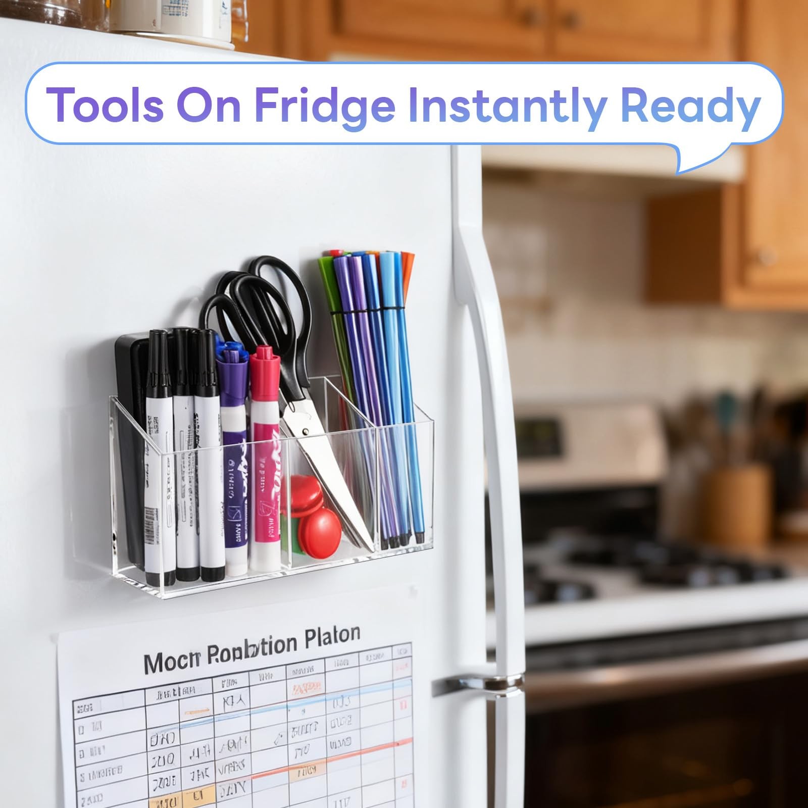 Magnetic Dry Erase Marker Holder Non-Slip Acrylic Magnet Organizer for Fridge
