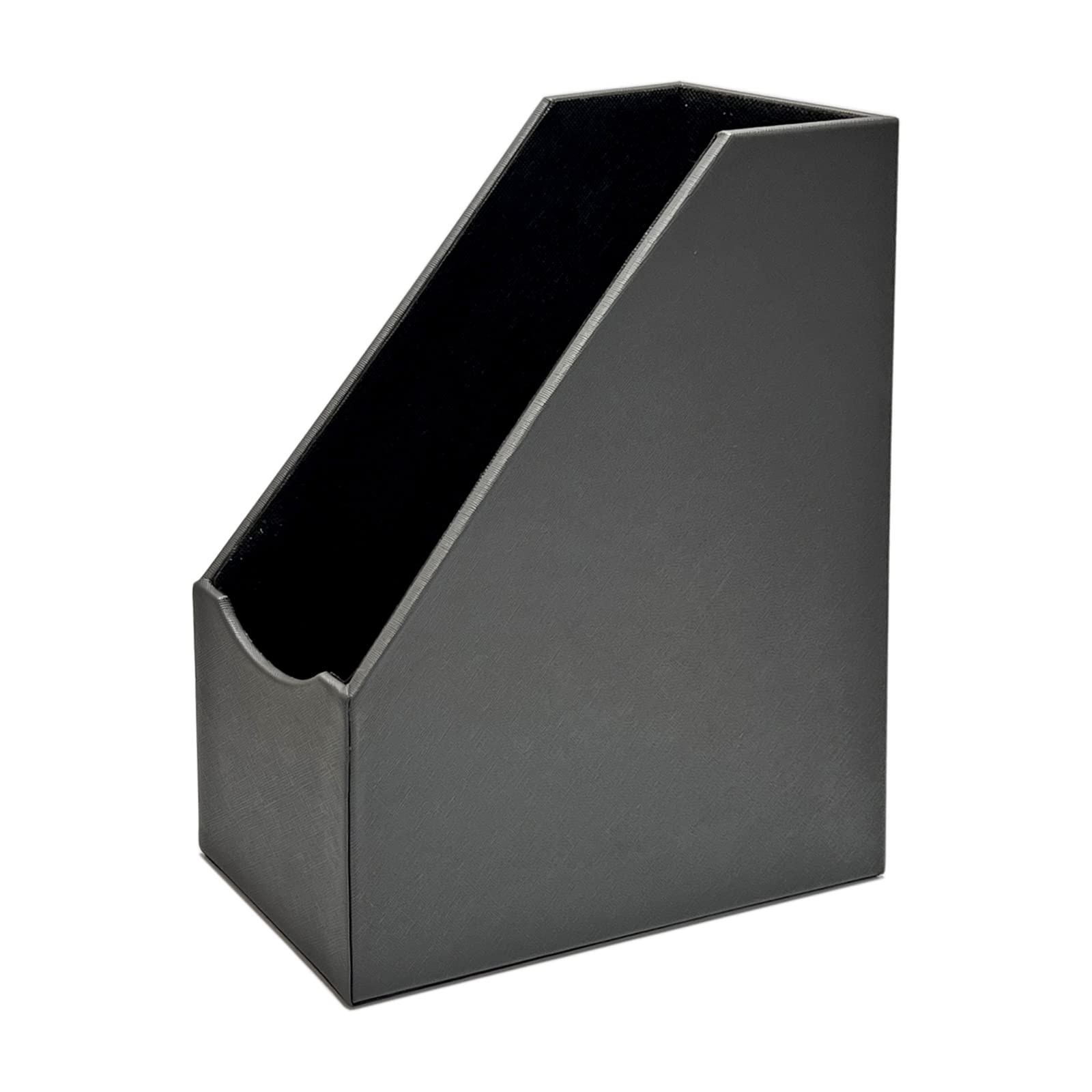 Magazine File Holder Leatherette Desktop Document Organizer Dark Grey