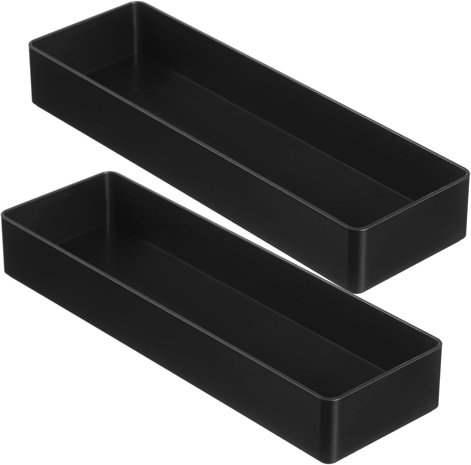 2 Pcs Black Large Rectangular Desk Organizer Set, Half Accessory Tray, Plasti…