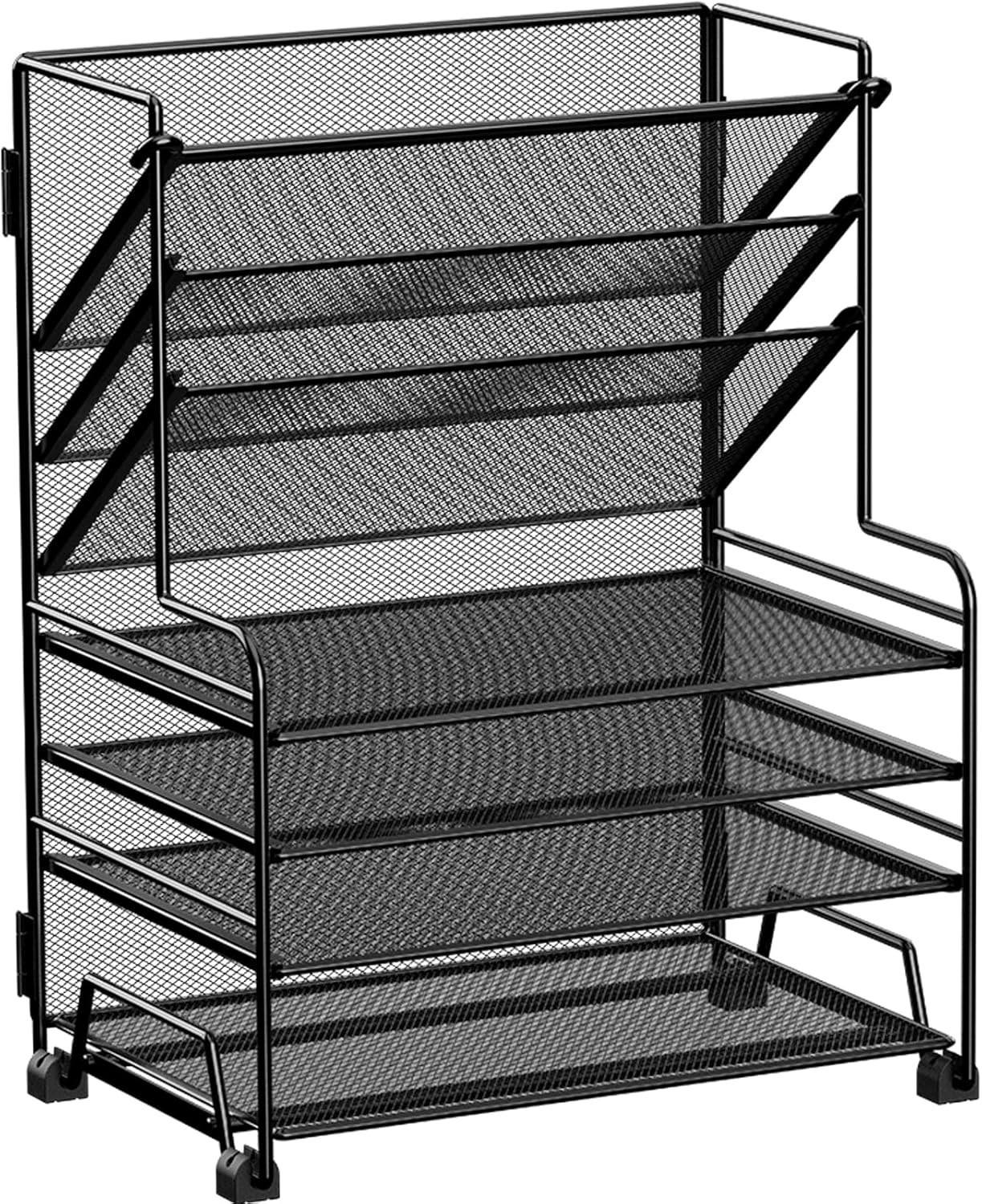 4-Tier Paper Organizer + 3-Pocket File Holder + Drawer + Pen Holders, Desktop…