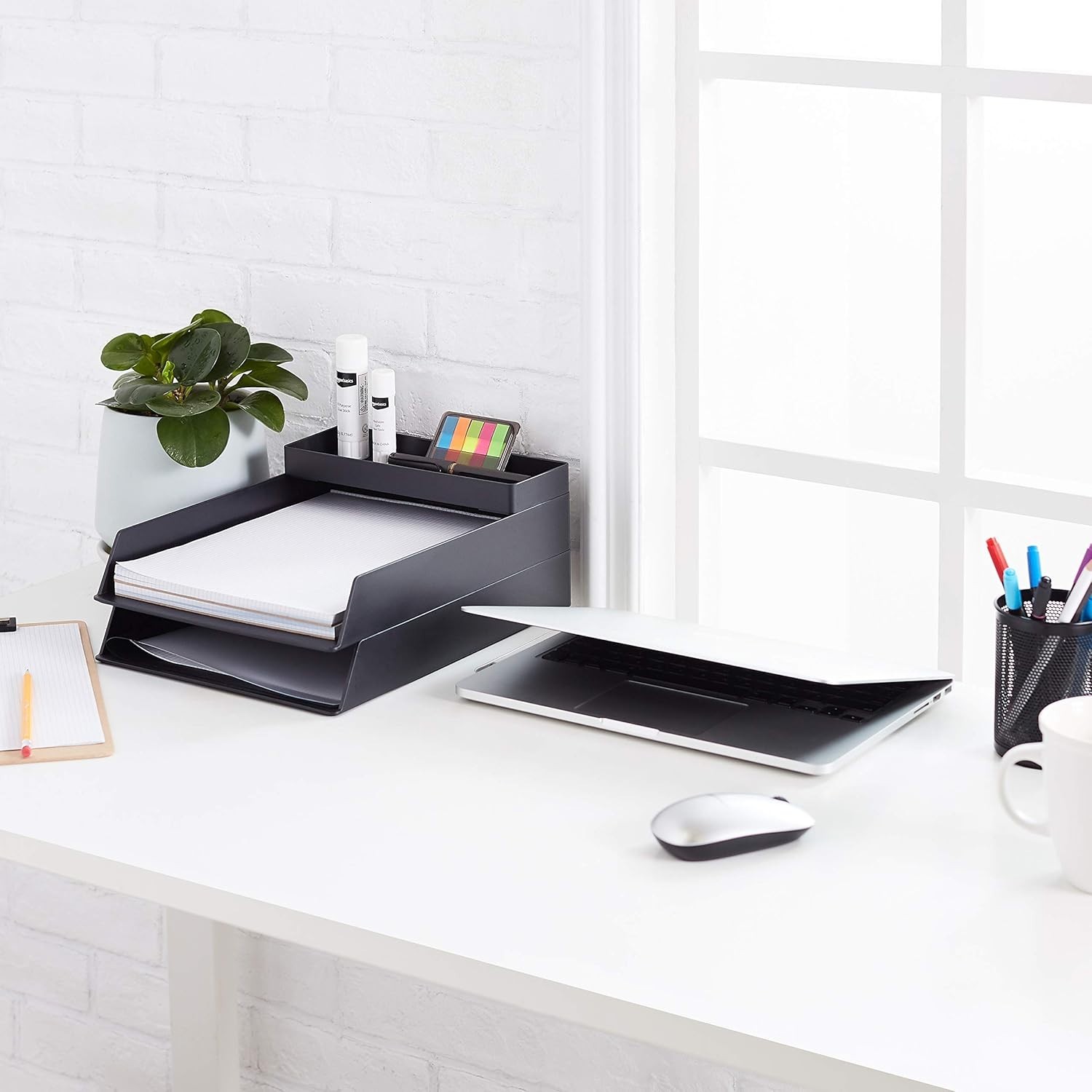 Elegant Plastic Half Accessory Tray for Efficient Workspace Organization, Black