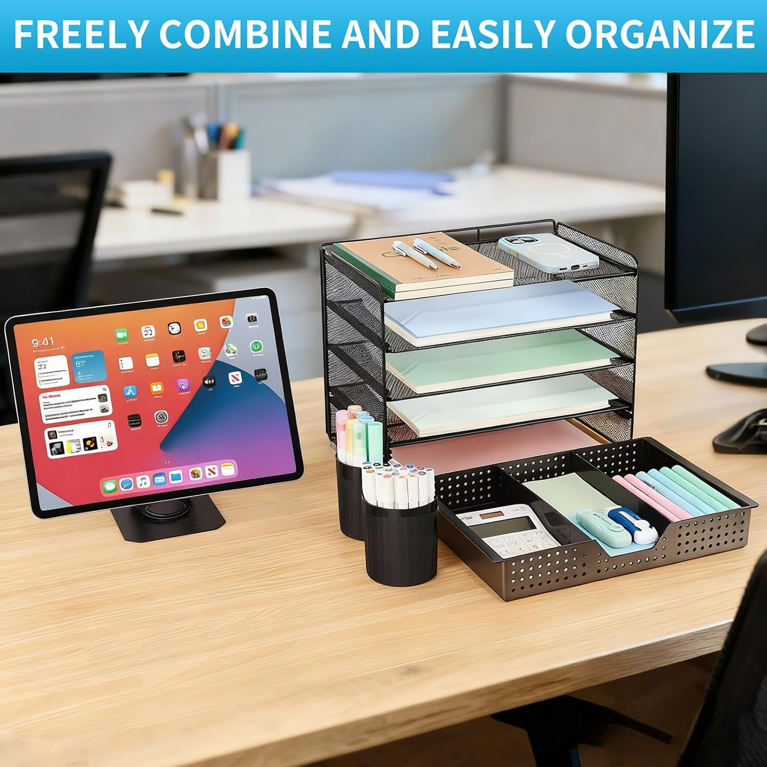 Desk Organizer and Accessories, 5-Tier Paper Letter Tray Organizer with Drawer &