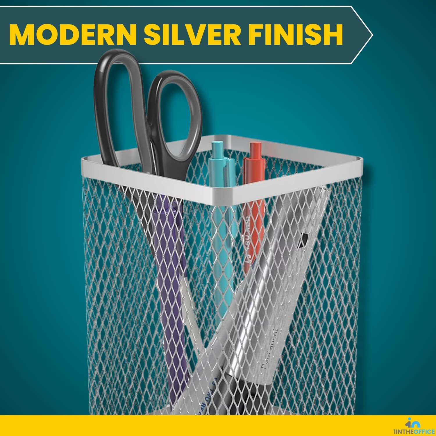 Large Pen Holder, Big Tall Pencil Cup, Silver Wire Mesh ”2 Pack”