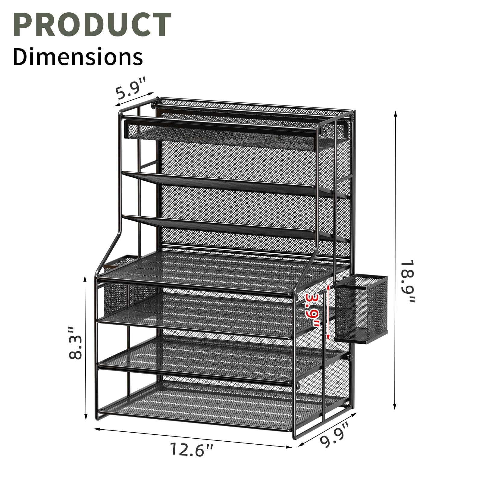 7 Tier Metal Vertical Desk File Organizer Adjustable Drawer Holder Black