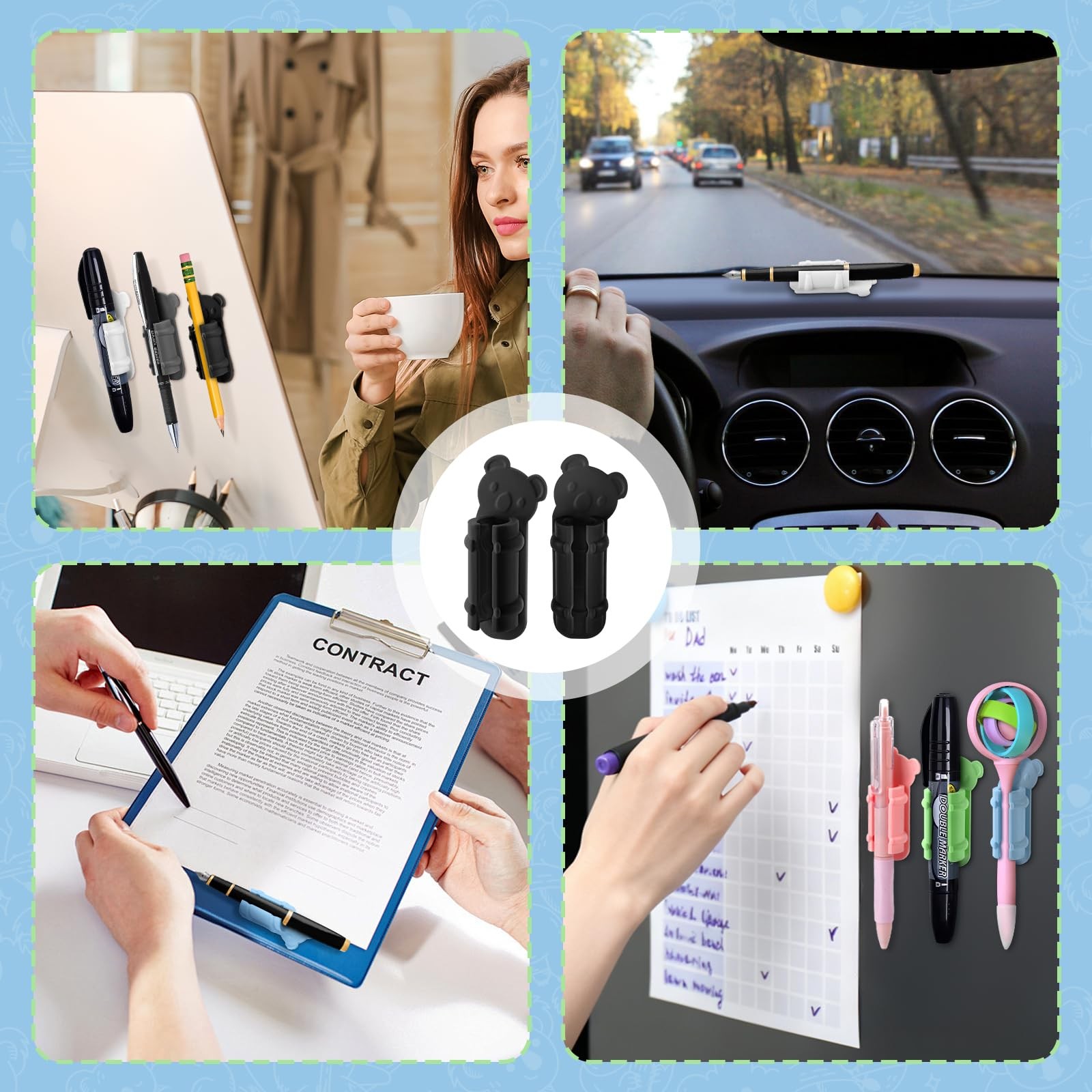 40 Pack Adhesive Pen Holder Clips, Silicone Pencil Holders for Desk, Wall, Wh…
