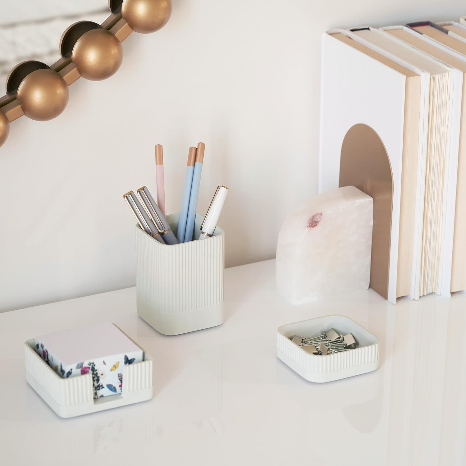 3Pcs Aesthetic Concrete Desk Organizer Set Pen Holder Workspace Accessories
