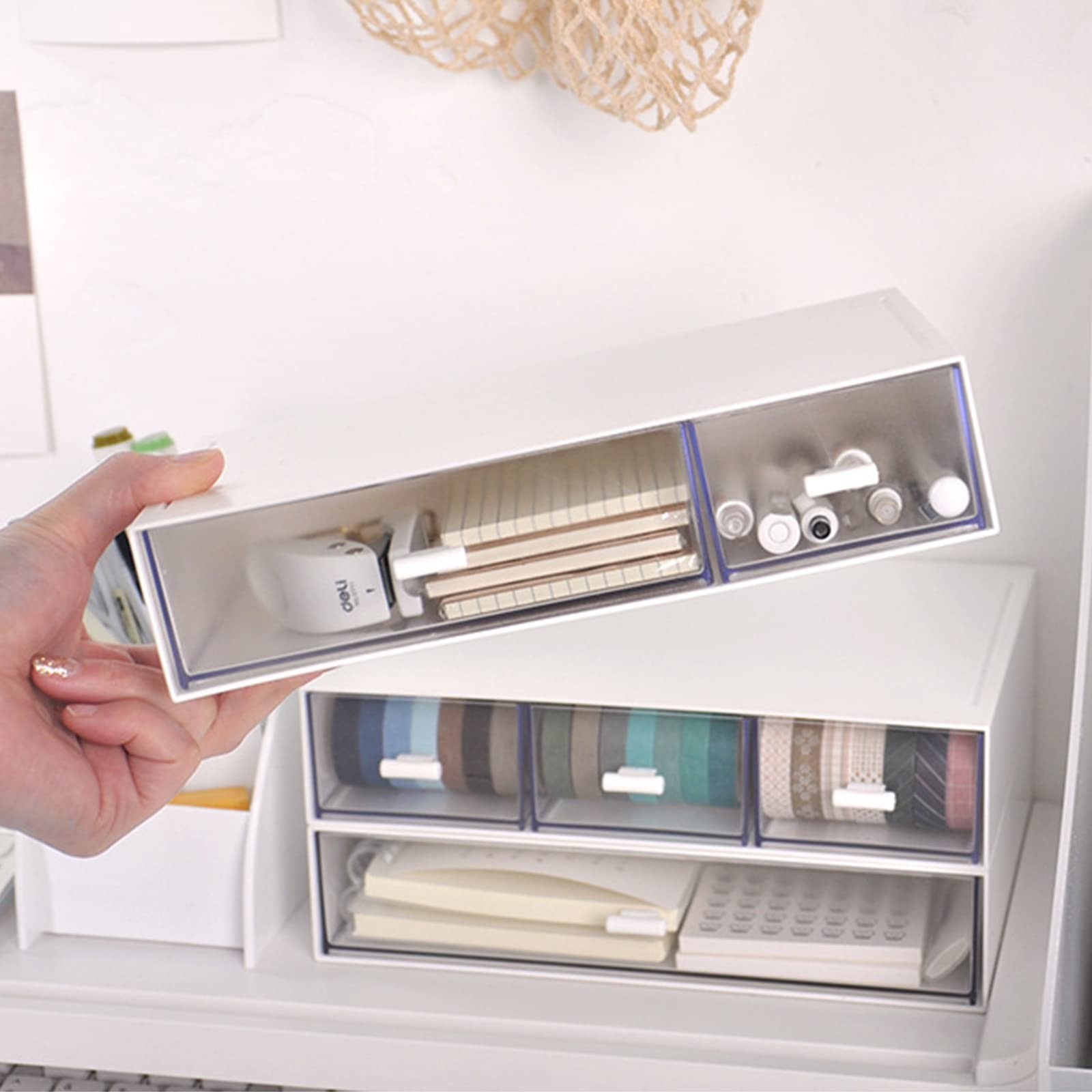 Desk Organizer-Stackable Storage Drawers, 9*6.5*2inch – 2 Compartment, White