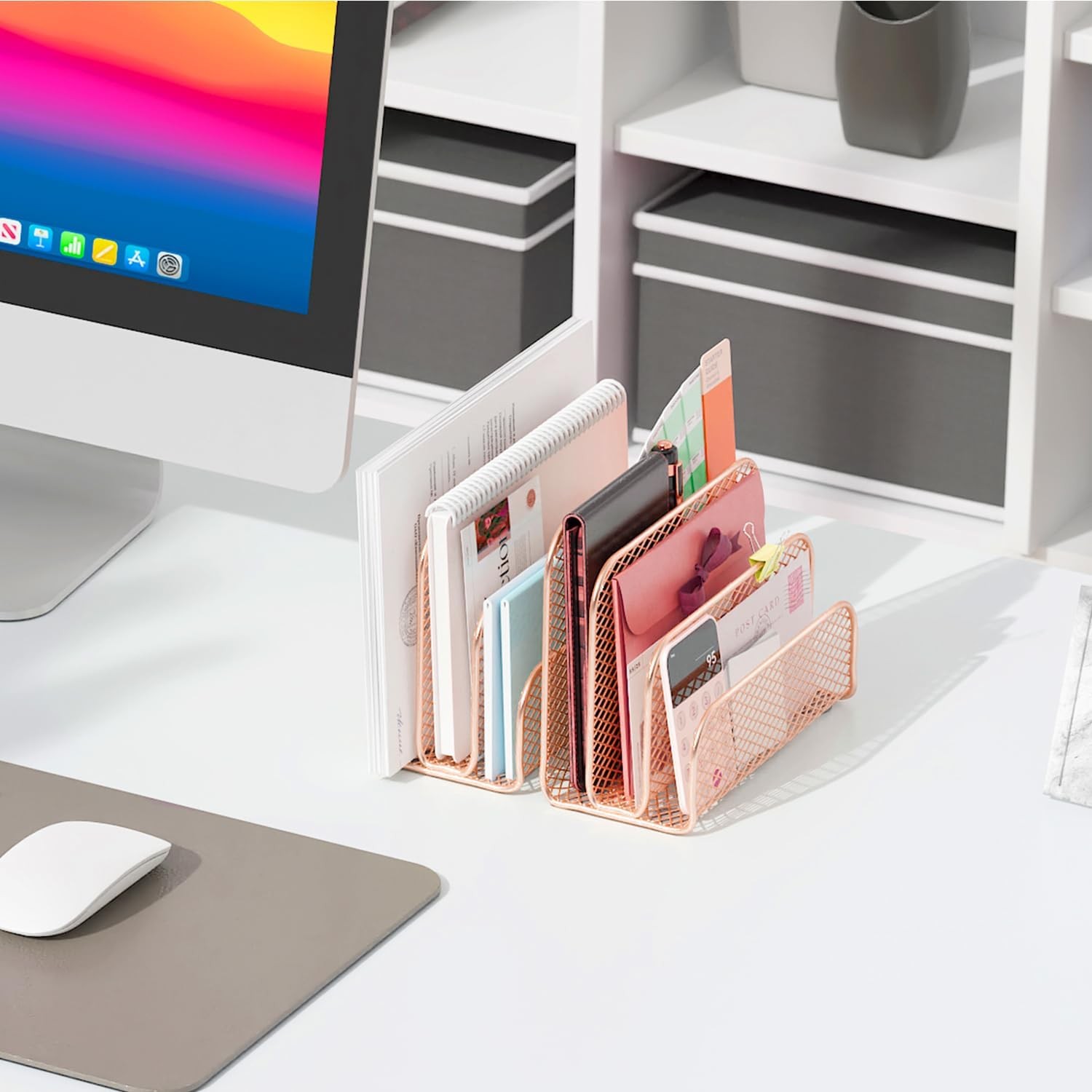 gianotter Mail Organizer Countertop 3 Slot Rose Gold File Holder