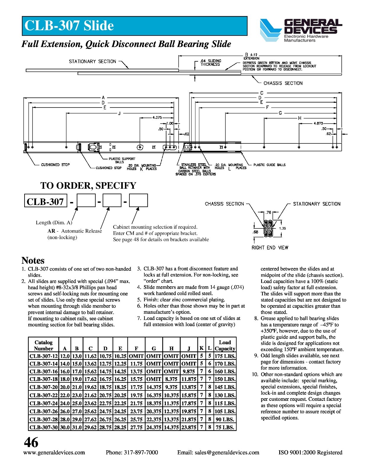 General Devices CLB-307-18 Telescoping Ball Bearing Steel 19″ Slides – 1 Pair