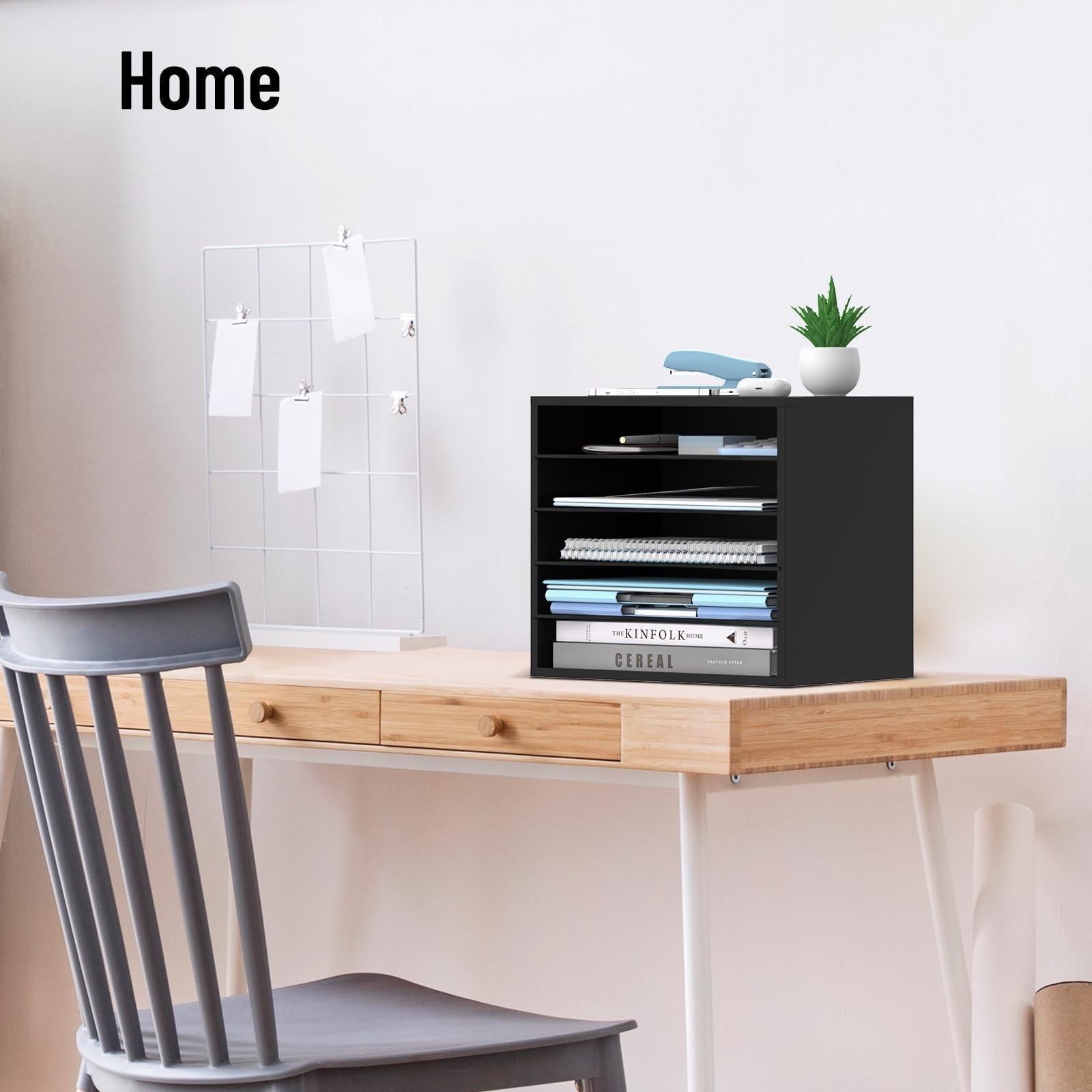 SHARKWOODS 5-Tier Wood Desk Organizer, Paper Tray Organizer for 5 Tier, Black