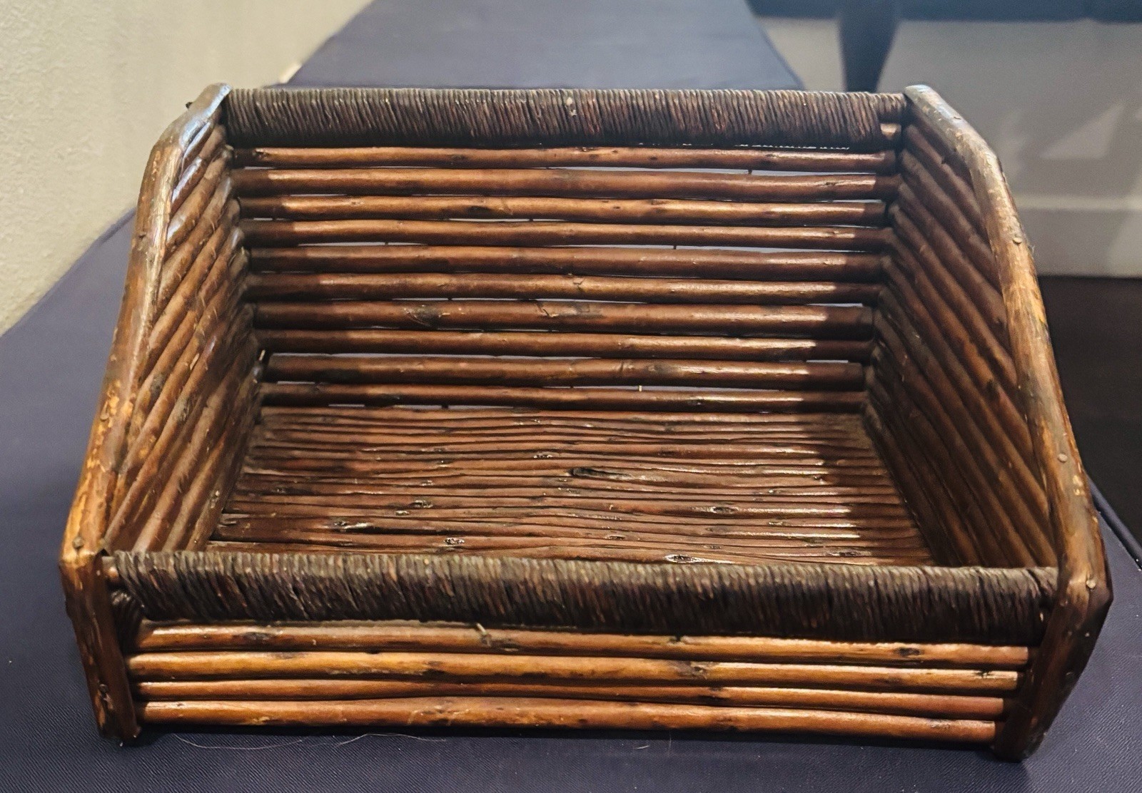 Vintage Handwoven Rattan Wicker Square Desk Letter Holder Tray 10.5×10”