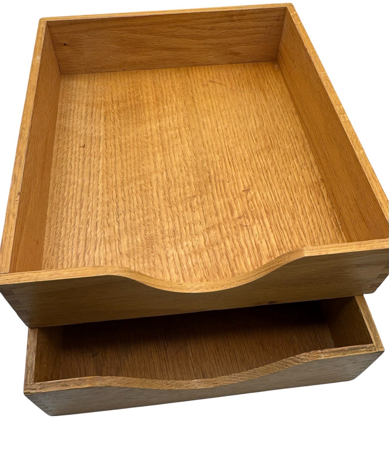 Vintage Wood Letter Trays Set of 2 Oak Dovetail Two Sizes Desk Paper Office Box