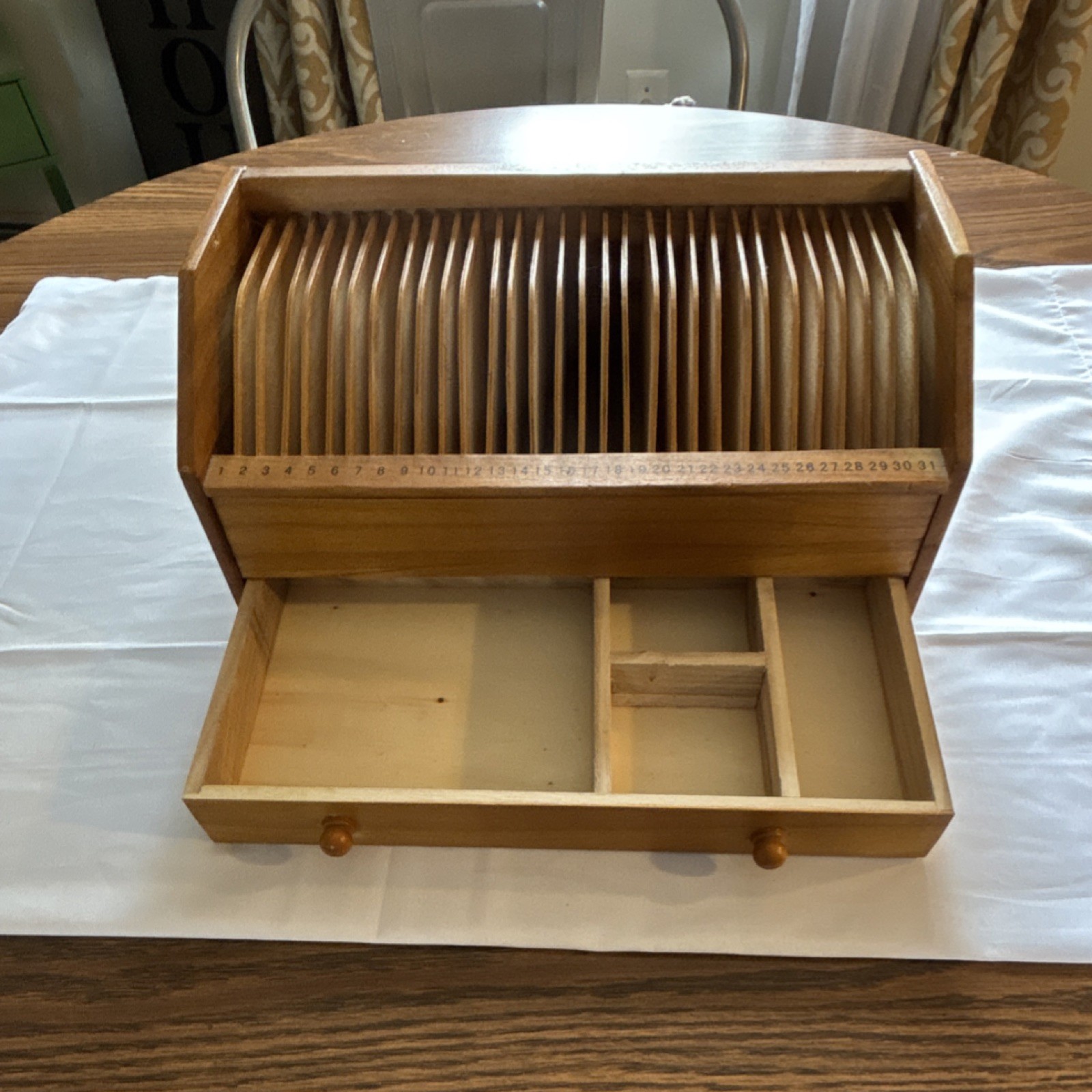 Vintage Wooden Desktop Organizer – 31 Slot Mail Sorter w/ Drawer