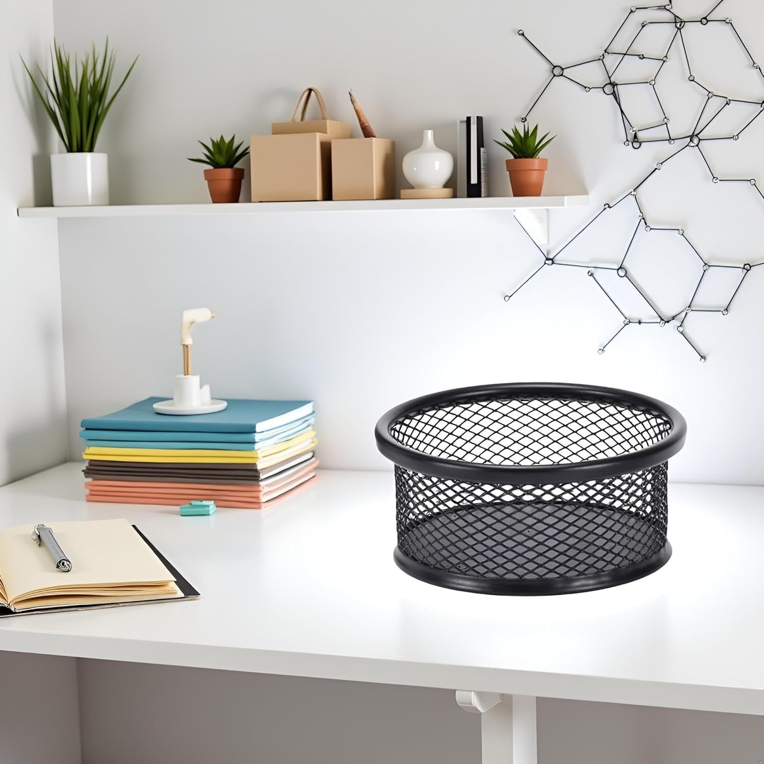 1 Pc Black Minimalist Metal Paper Clip Holder Mesh Paperclip Bowl Binder Clip…