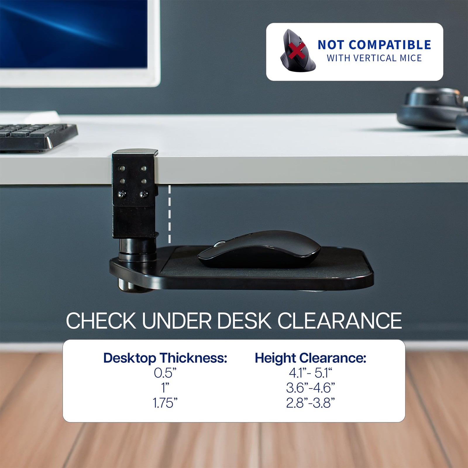 VIVO Clamp-on Mouse Pad Holder Platform, Adjustable 9.8L x 7.7W inches, Black