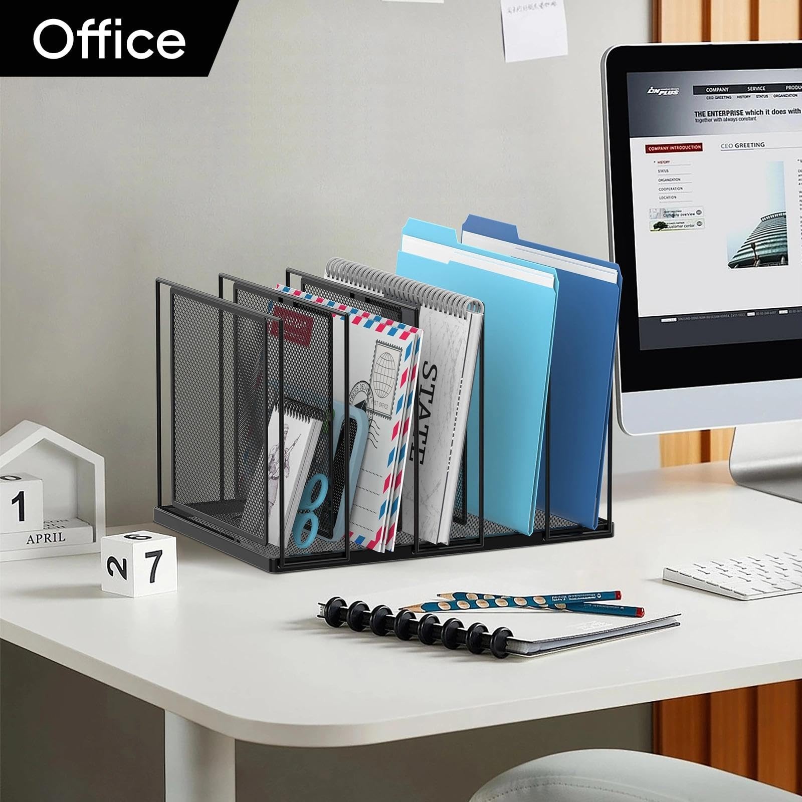 JMHUD File Organizer for Desk, 5-Section Vertical 1 Pack 5-Section, Black