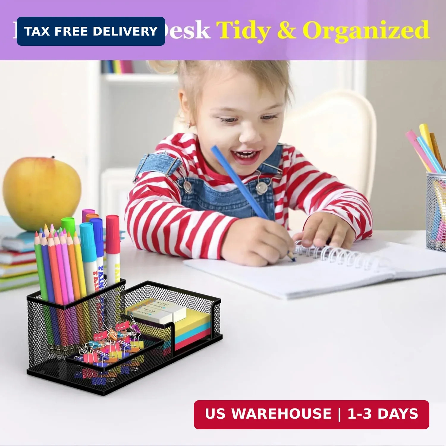 SUPEASY Pen Holder Desk Organizer, Office Supplies Pencil Holder with 3 Compartm
