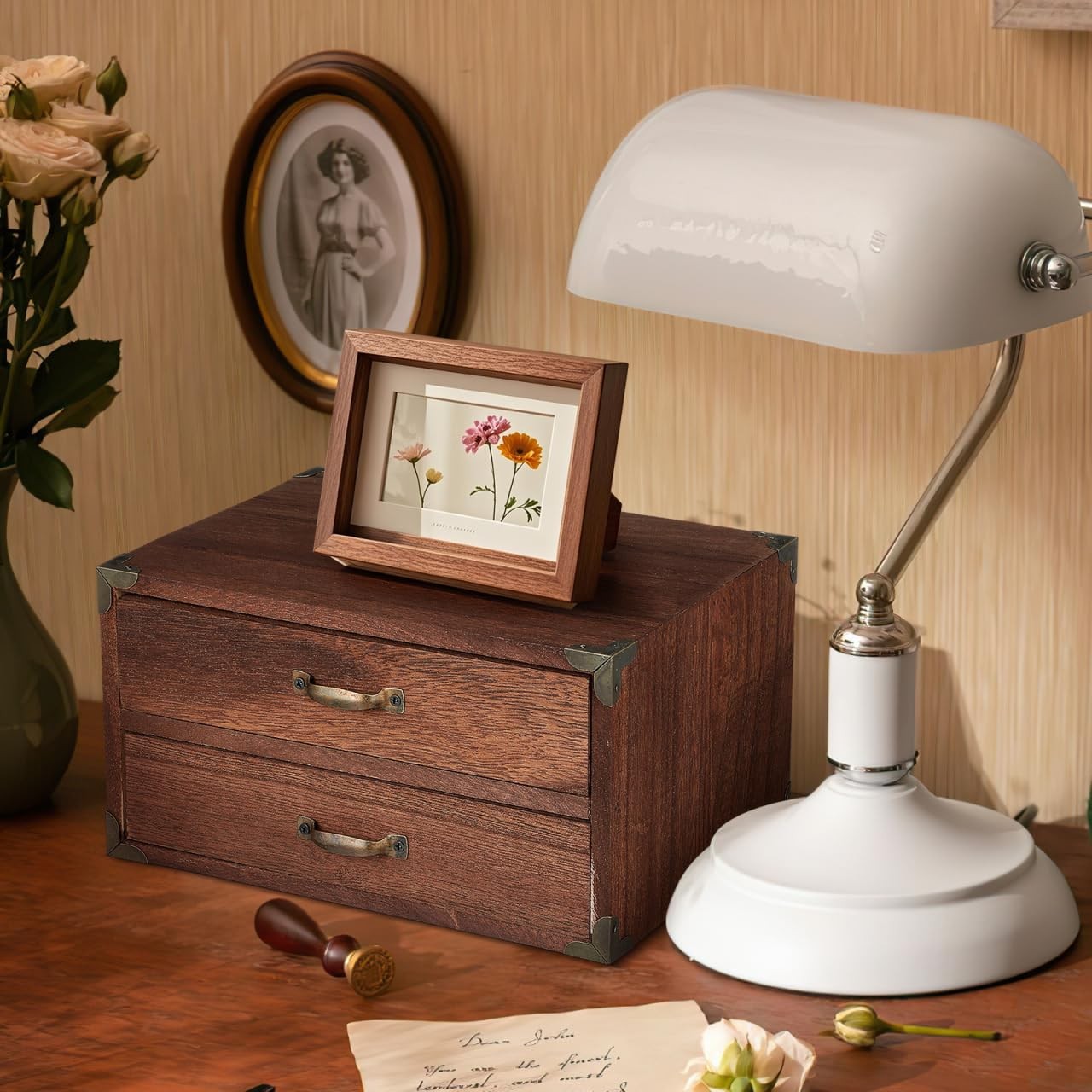 Zerodeko Vintage Wooden Drawer Storage 24.00X18.00X13.00CM, Light Brown