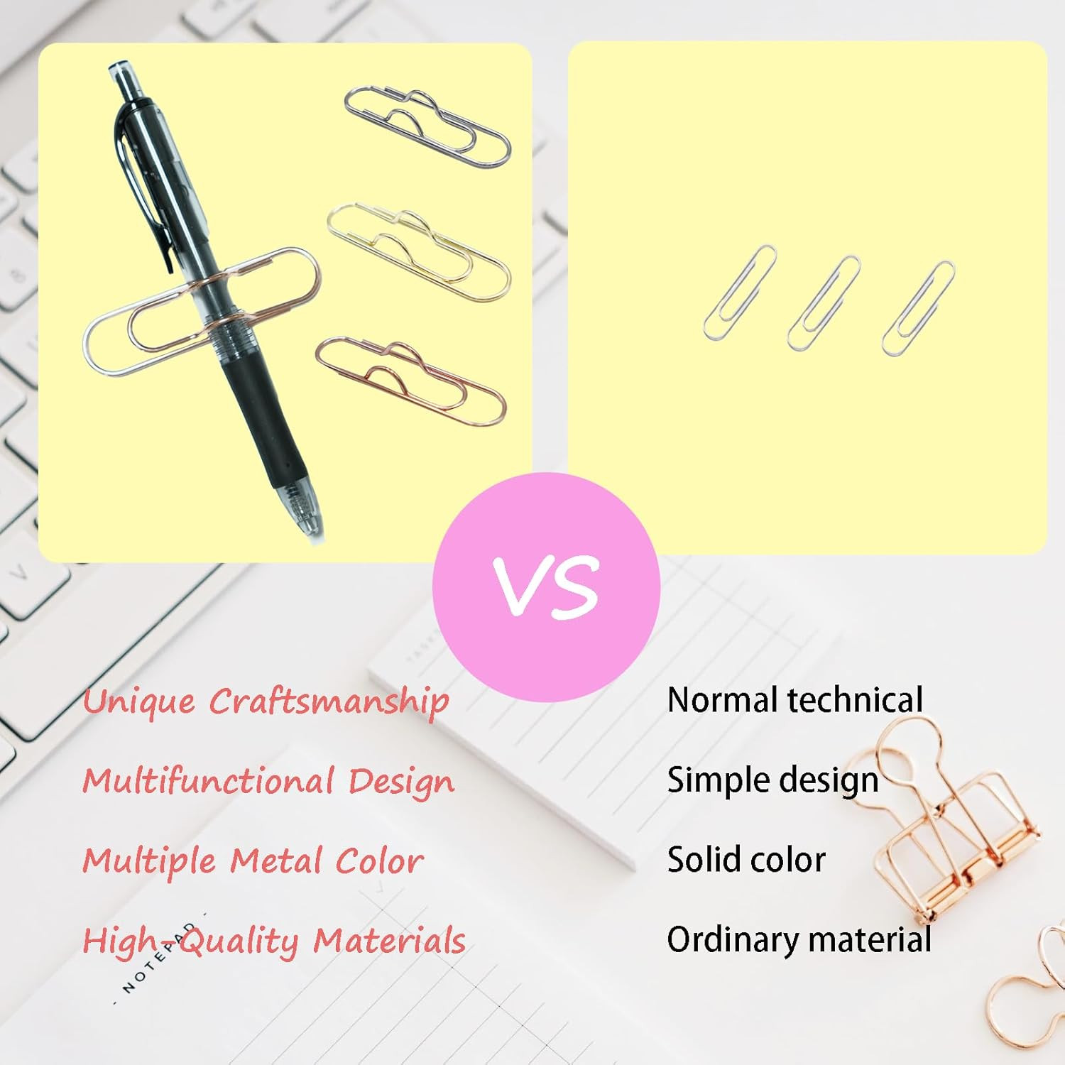 Multifunctional Pen Clips,20Pcs Portable Metal Paper Clips Large Size Office Sch