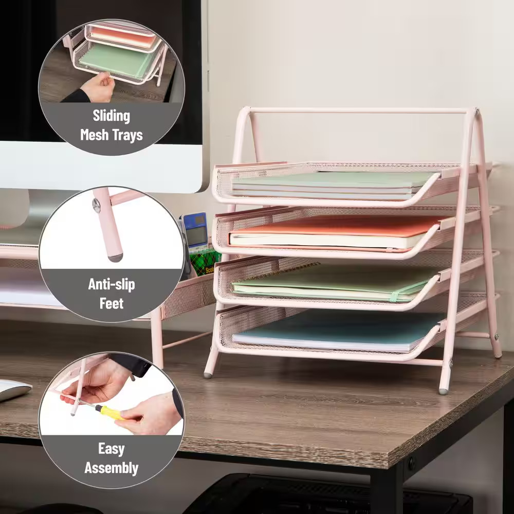 Network Collection, 4-Tier Paper Tray, File Storage, Desktop Organizer, Metal Me
