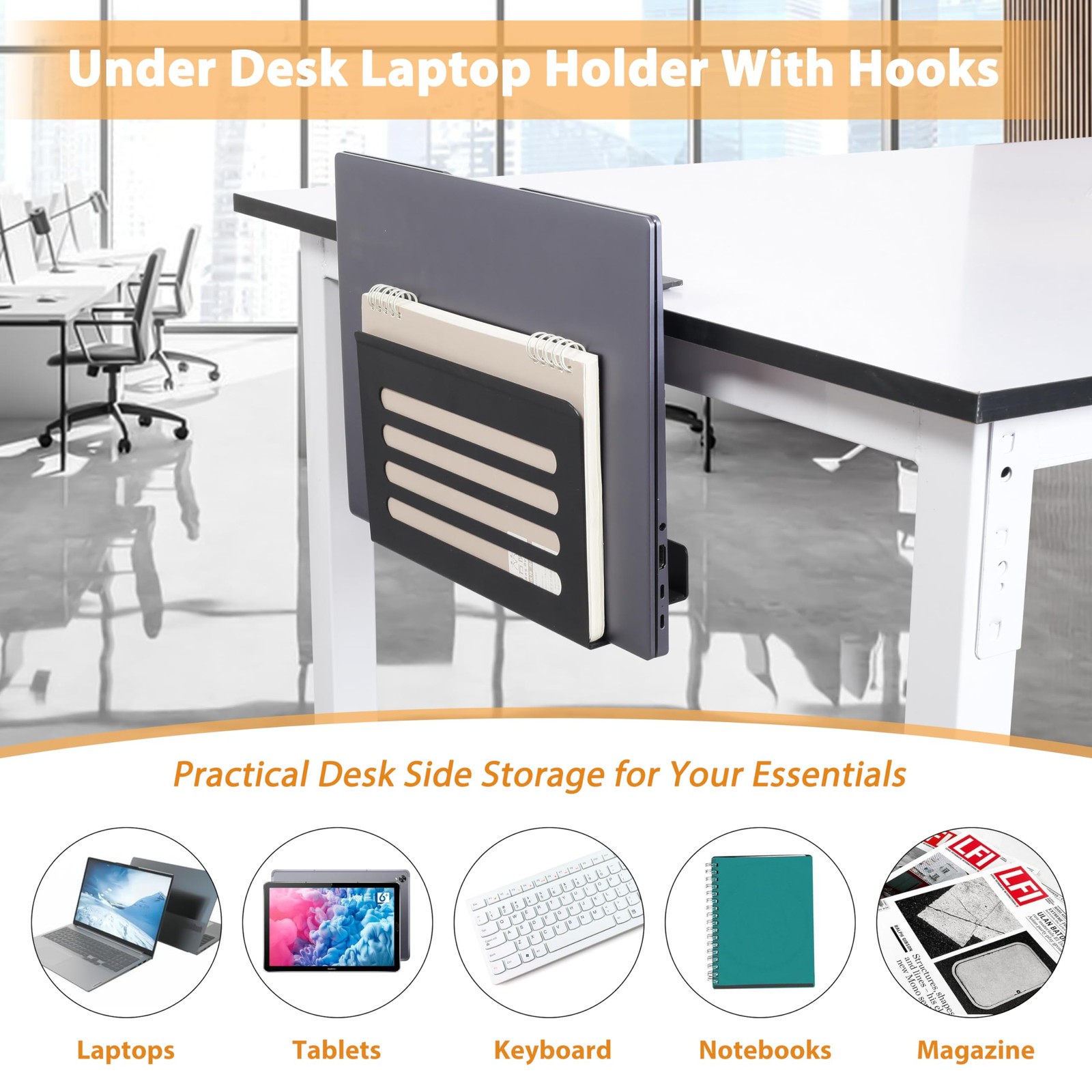 ROLIZOE Space Saving Desk Side Storage No 9.8 x 3.7 x 8 inches, Black