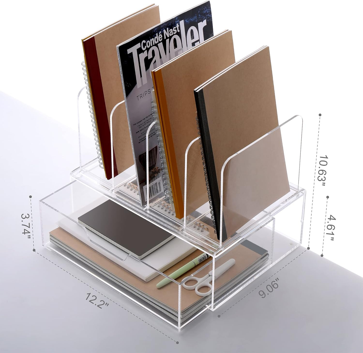 Acrylic Desk Organizer with Drawer – Clear Office Supplies Storage, 1 Pack