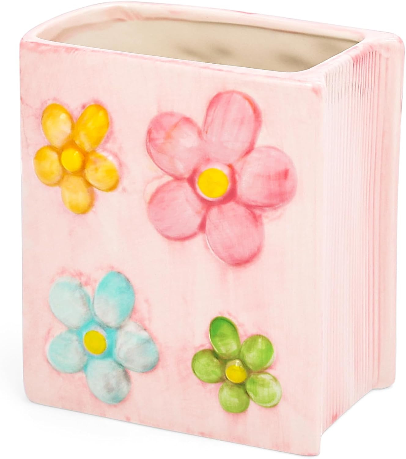 Book Vase Flower Pencil Cup Pen Holder for Office Desk Decorative Books Pink Flo