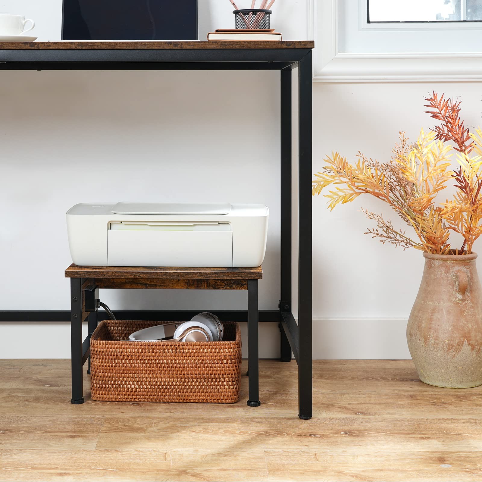 HOOBRO Printer Stand for Desk, 15.7” x 11’x 11.2”, Rustic Brown + Black