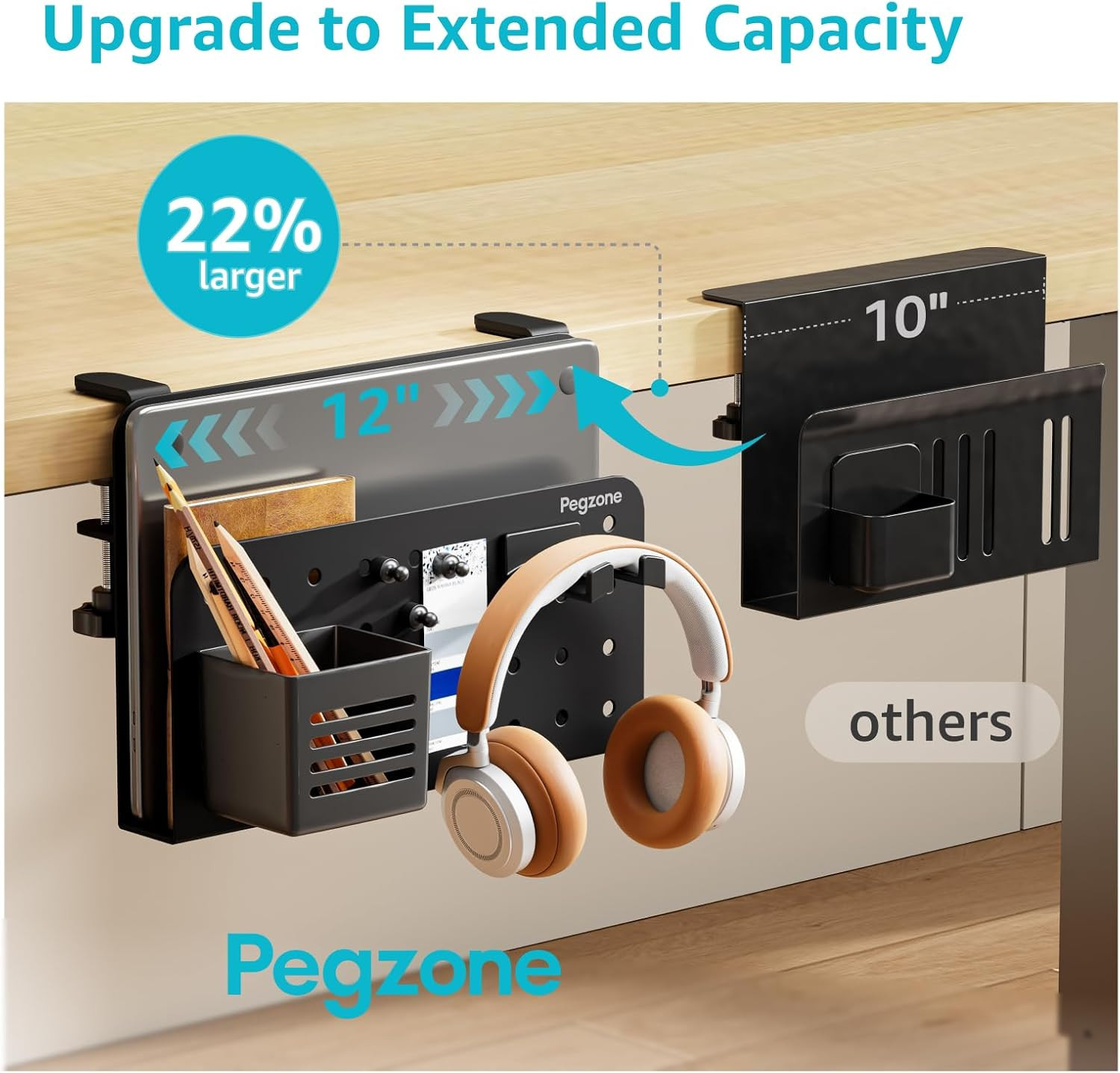 Desk Side Storage Organizer, No Drill under Desk Laptop Holder, Clamp on Desks S