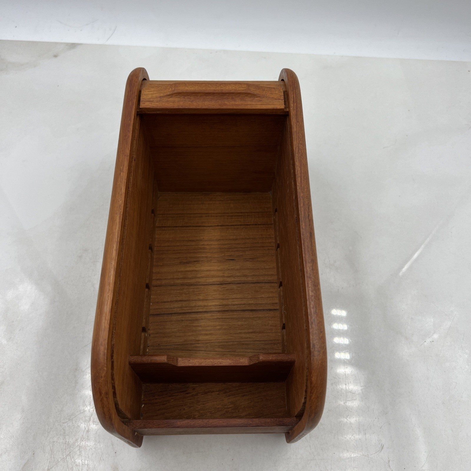 Vtg KALMAR Designs Teak Tambour Roll Top Disk Cassette Storage Box 10.5”x5”x6”