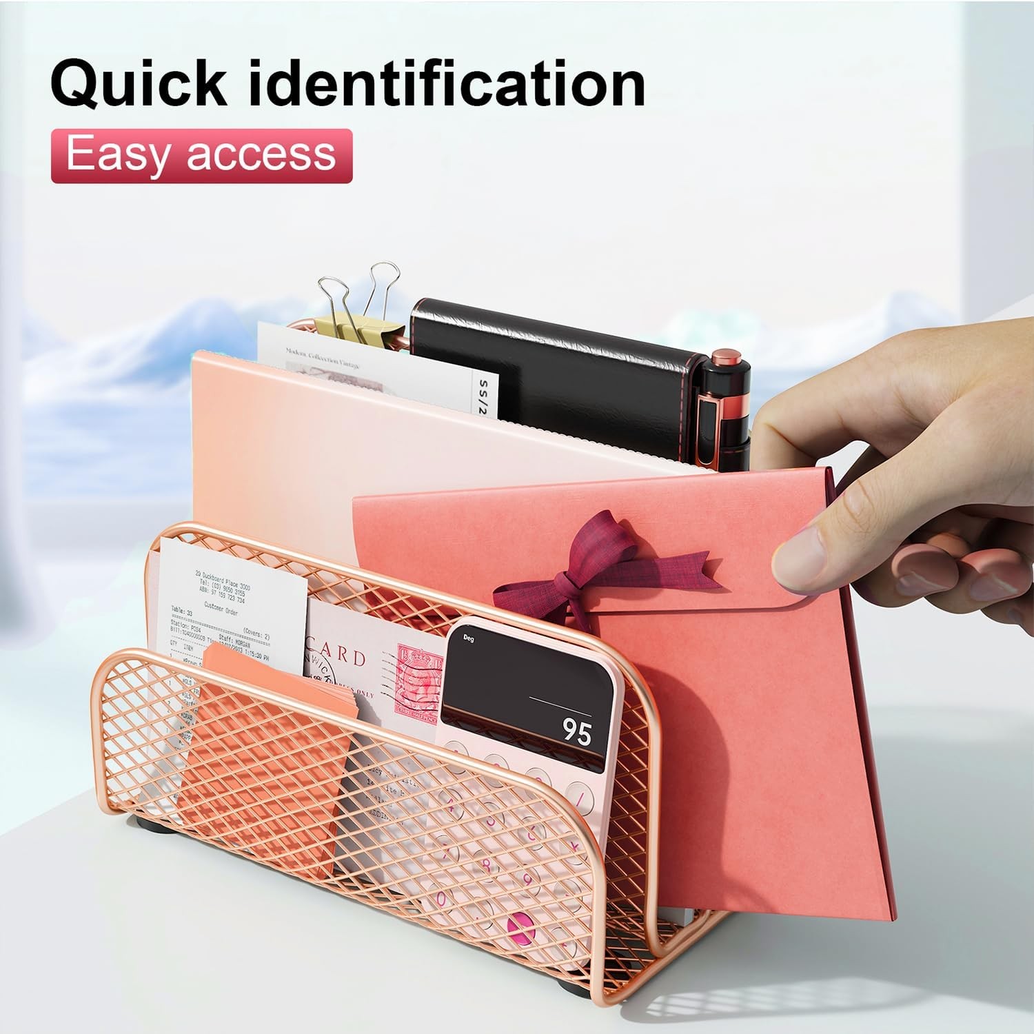 gianotter Mail Organizer Countertop 3 Slot Rose Gold File Holder