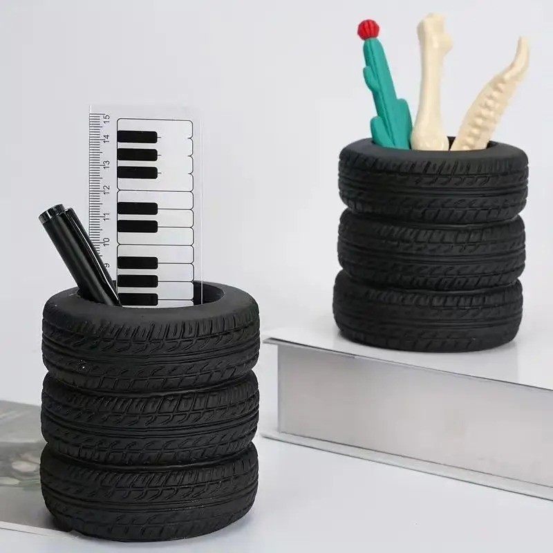 Desk Organizer Pen Holder Pen Pencil Tire Shaped Holder Case Office Stationery