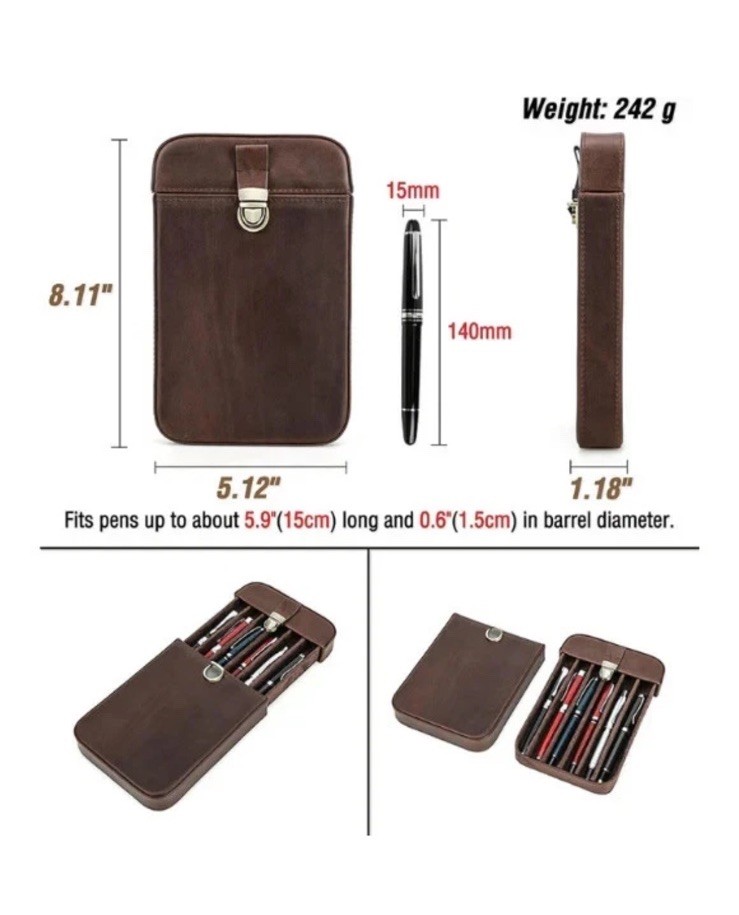 Top Grain Genuine Leather 6-Slot Fountain Pen & Pencil Tray Case Holder