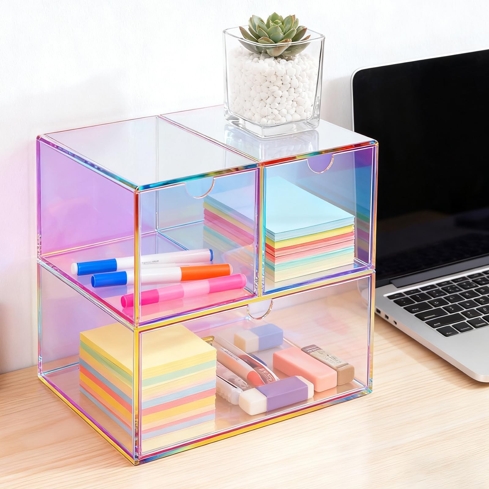 Desk Organizer with 3 Storage Drawers for Makeup Office Acrylic Desktop Drawe…