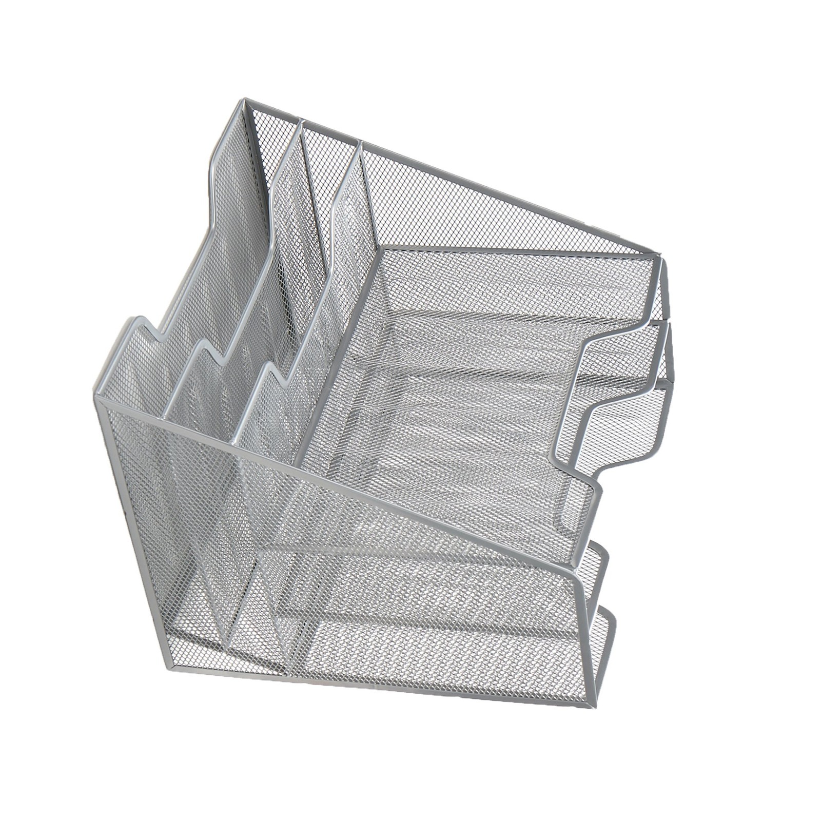 Metal Mesh Desktop File Organizer 3 Tier Paper Tray 5 Compartment Mail Silver