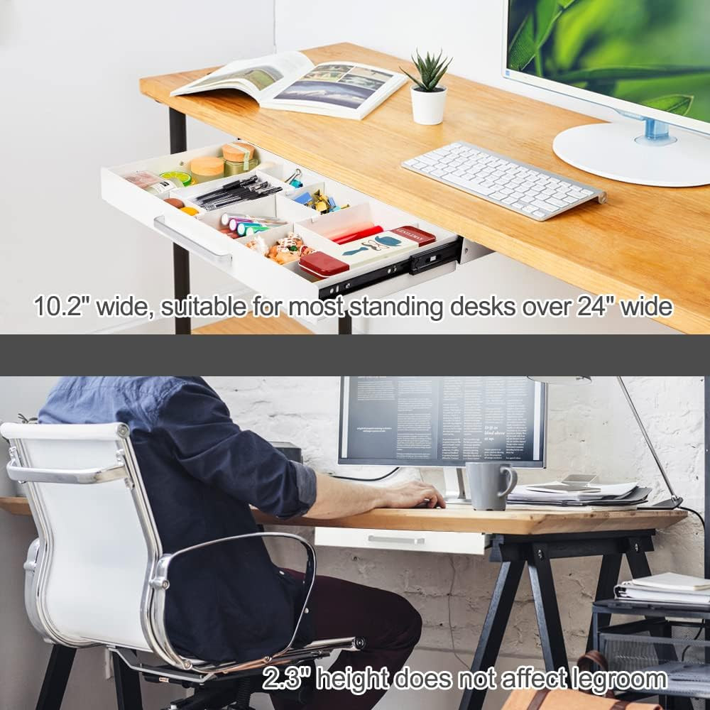 Under Desk Slide Out Pencil Drawer with Adjustable Divider for Office Storage