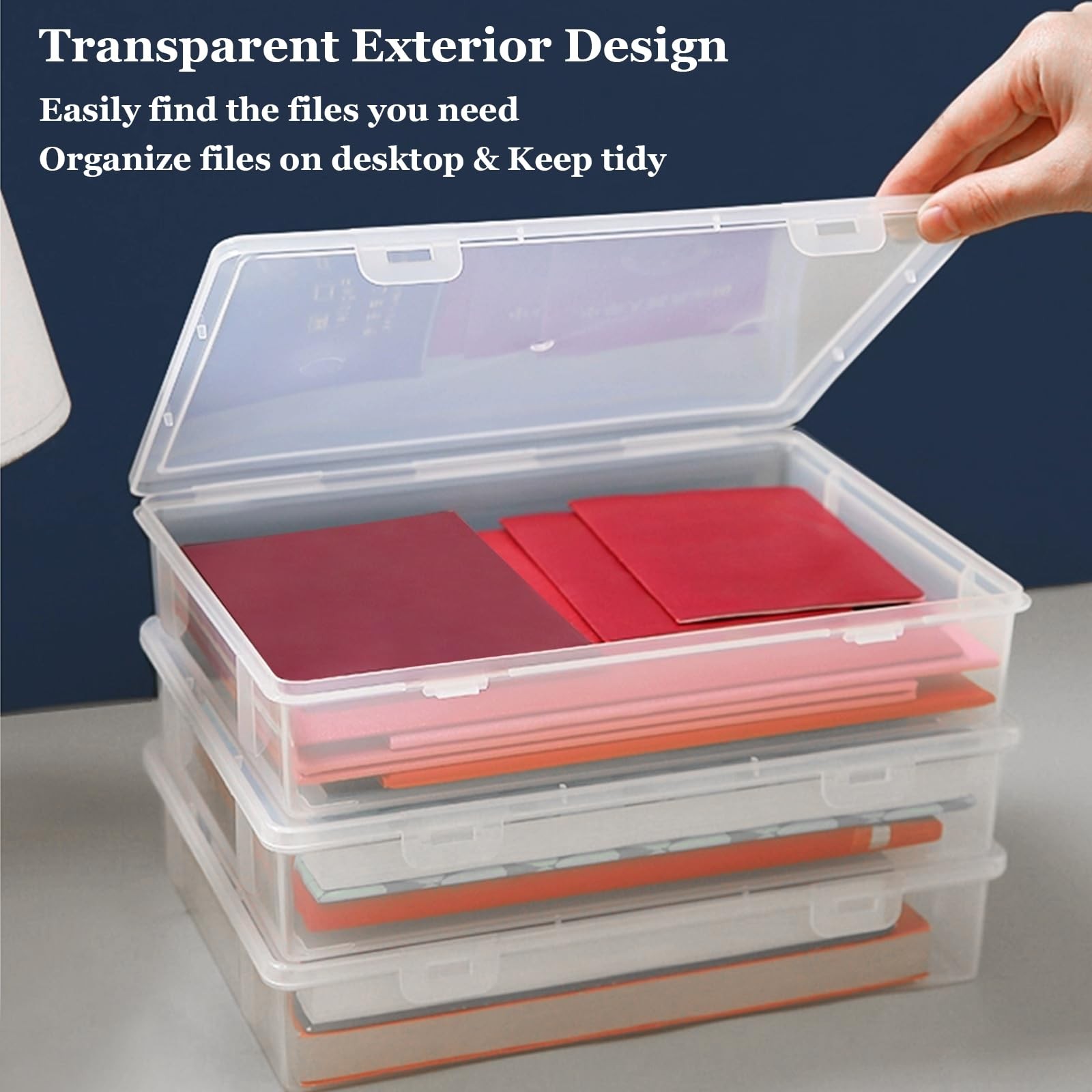 LDHHYH 3 Pack Plastic Storage Boxes with 12.2 x 8.7 x 2 inches, Transparent