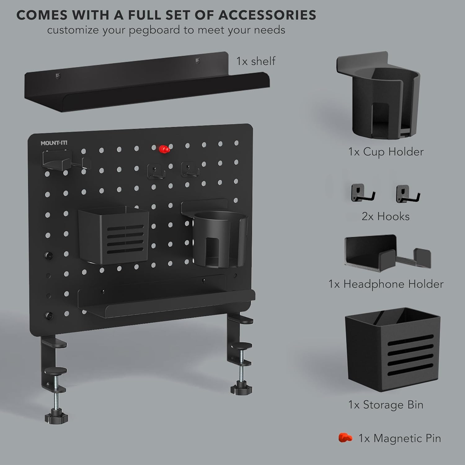 Clamp-On Pegboard Organizer for Home Office, Gaming & Crafting – Black