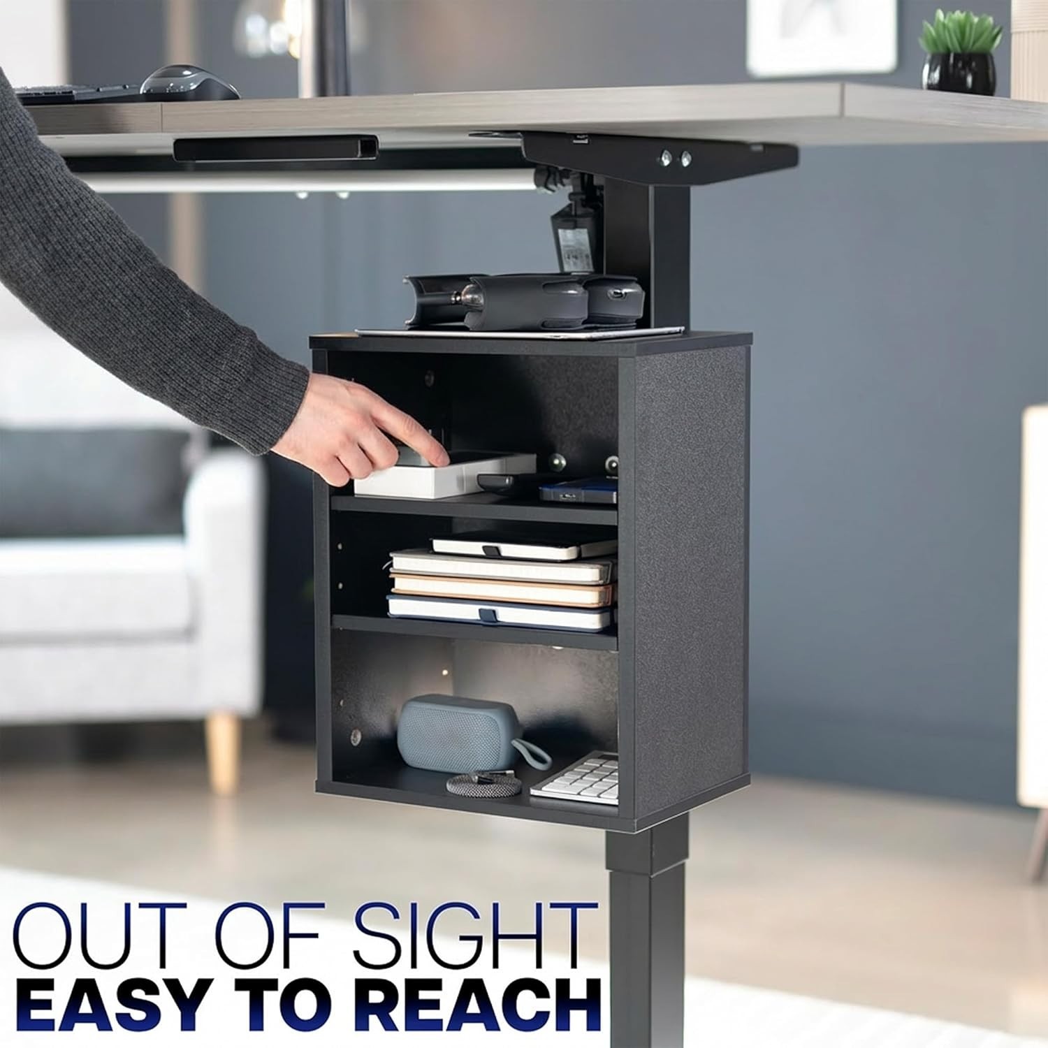Clamp-on Under Desk Shelving Unit Office Accessory Holder Supplies Gaming