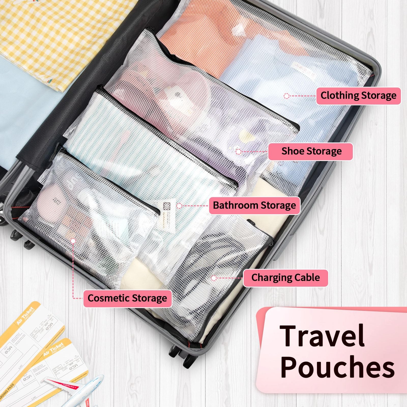 Small Zipper Pouch, 9.5×7.1 in (Black, 12 Packs), Mesh Bags with Zipper for O…