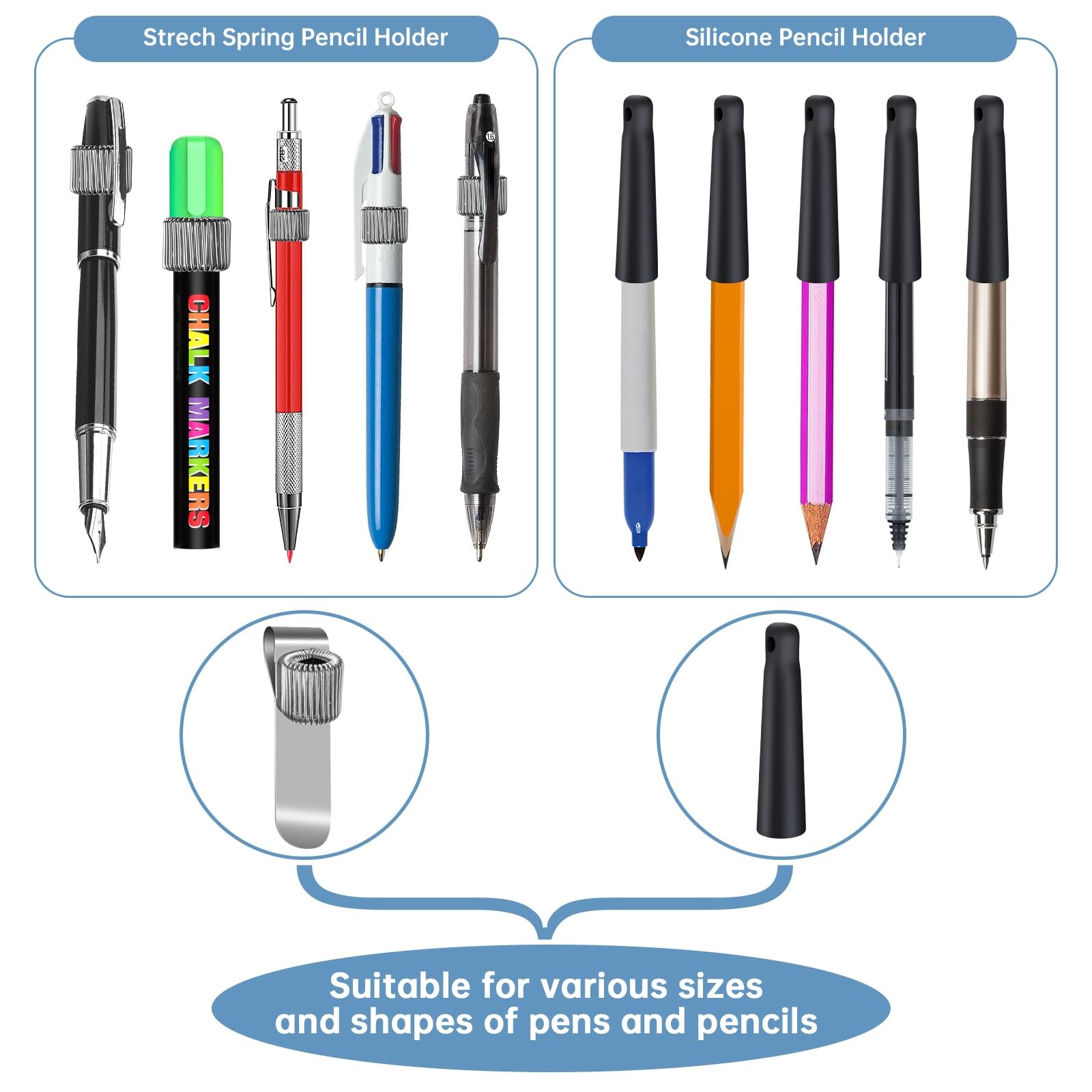 4 Pack 35″ Steel Wire Heavy Duty Retractable Pull Pen Pencil Holder, Flexible…