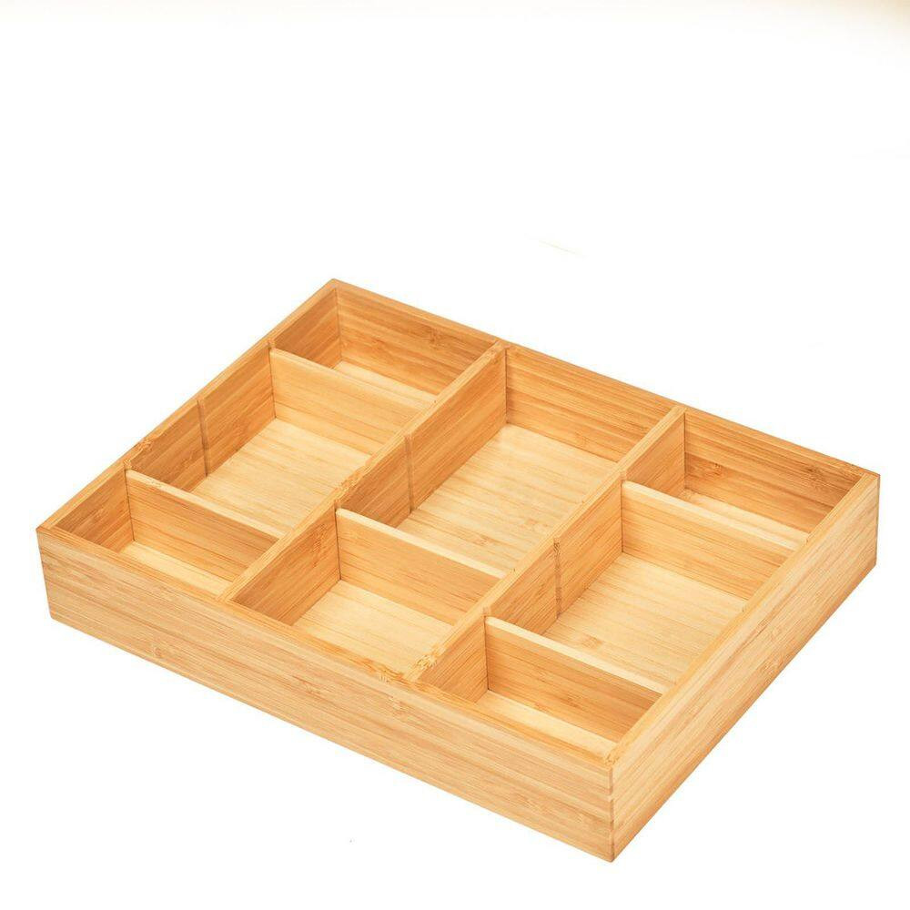 Natural Bamboo Desk Drawer Organizer with Adjustable Compartments, Office Storag