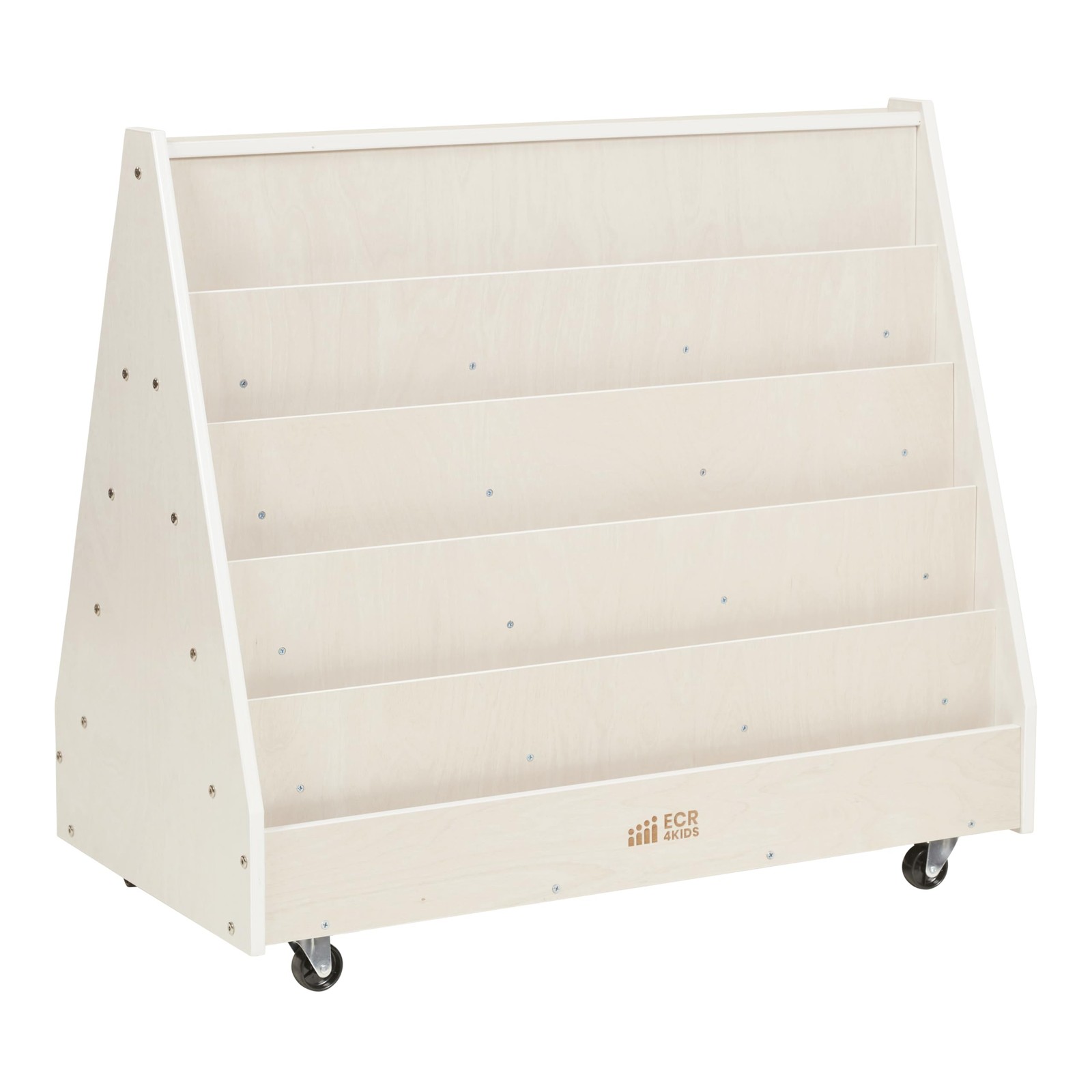 ECR4Kids Double-Sided Mobile Book Display Classroom Bookshelf White Wash