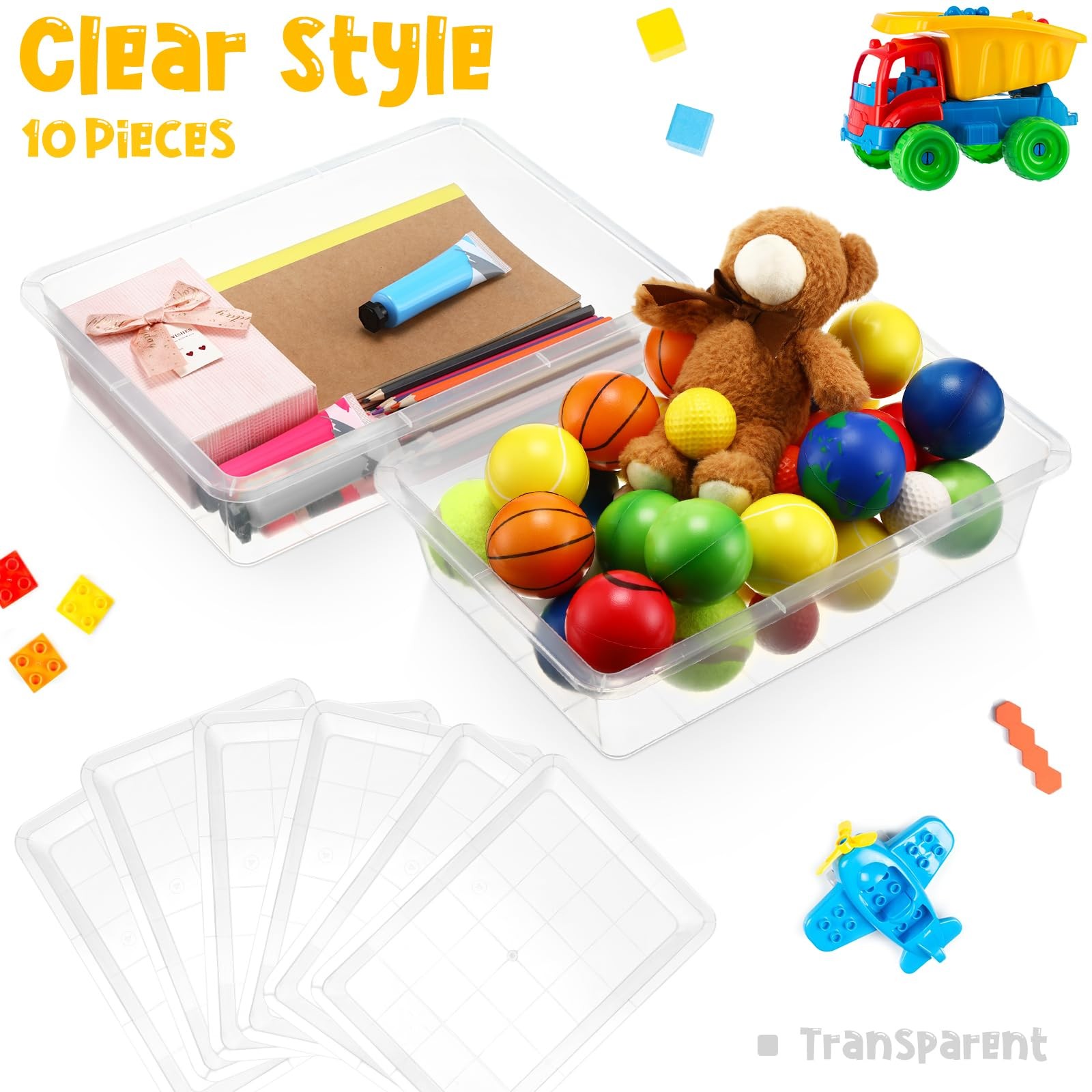 10 Pcs Flat Storage Organizer Tray Bin Tray for Classroom Plastic Stackable F…