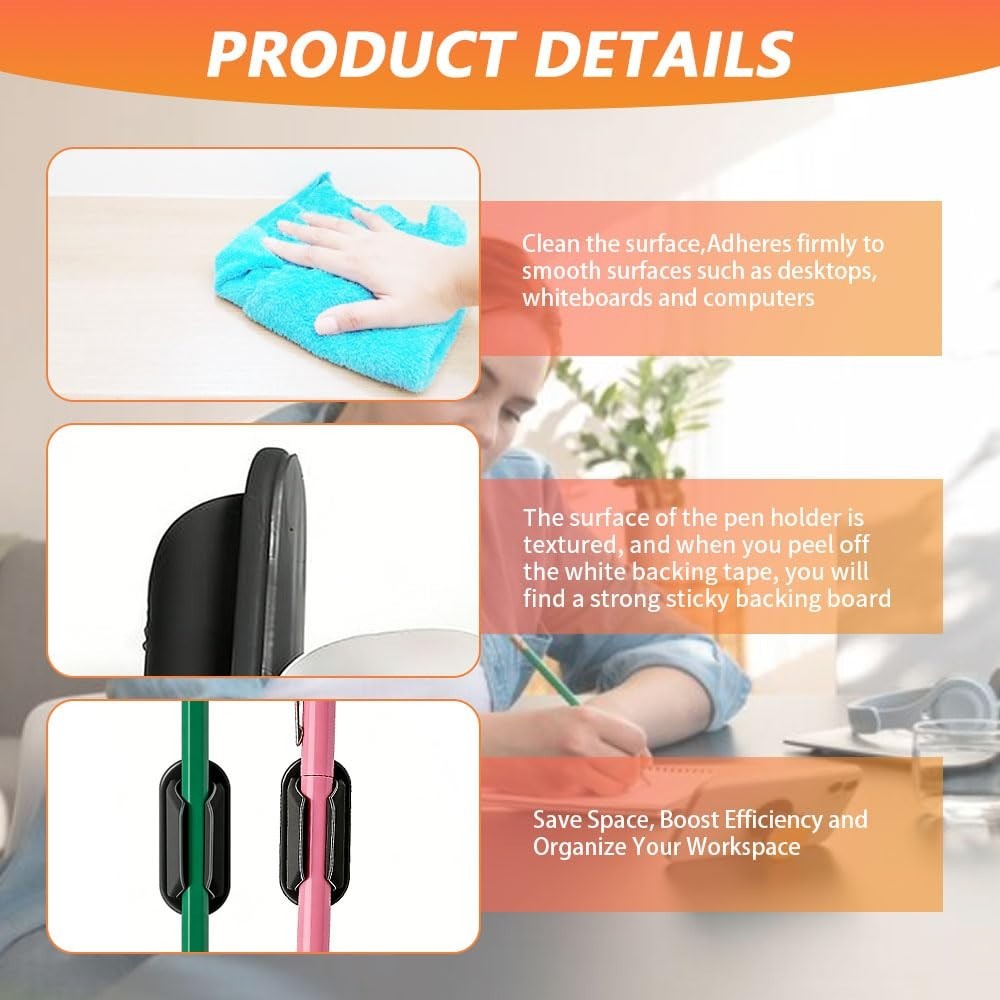 40 PCS Silicone Adhesive Pencil Holders – Flexible Desk & Wall Organizers, Offic