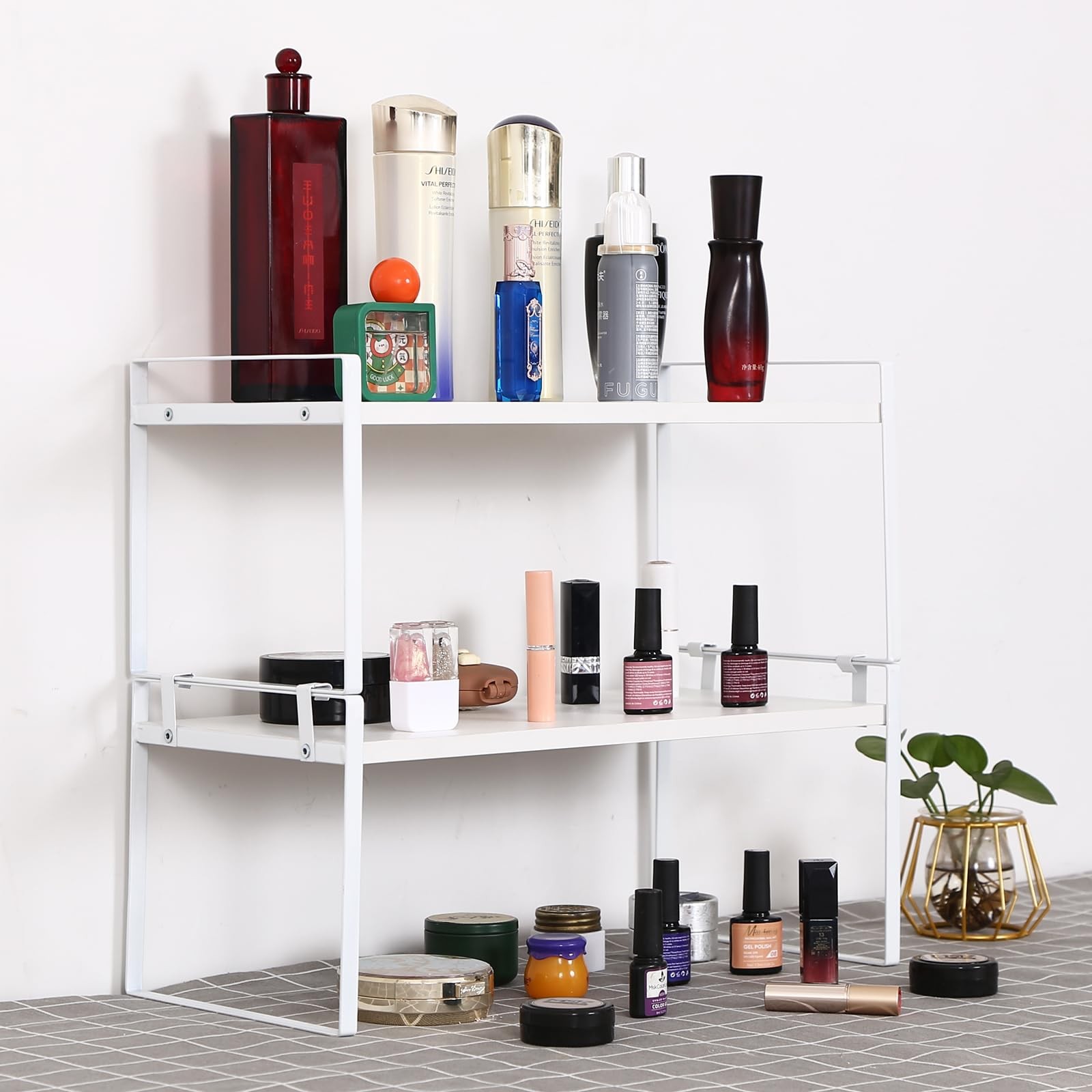 Desk Shelf Organizer for Top of 6.2D x 11.8W x 6.2H in, 2-tier White/White