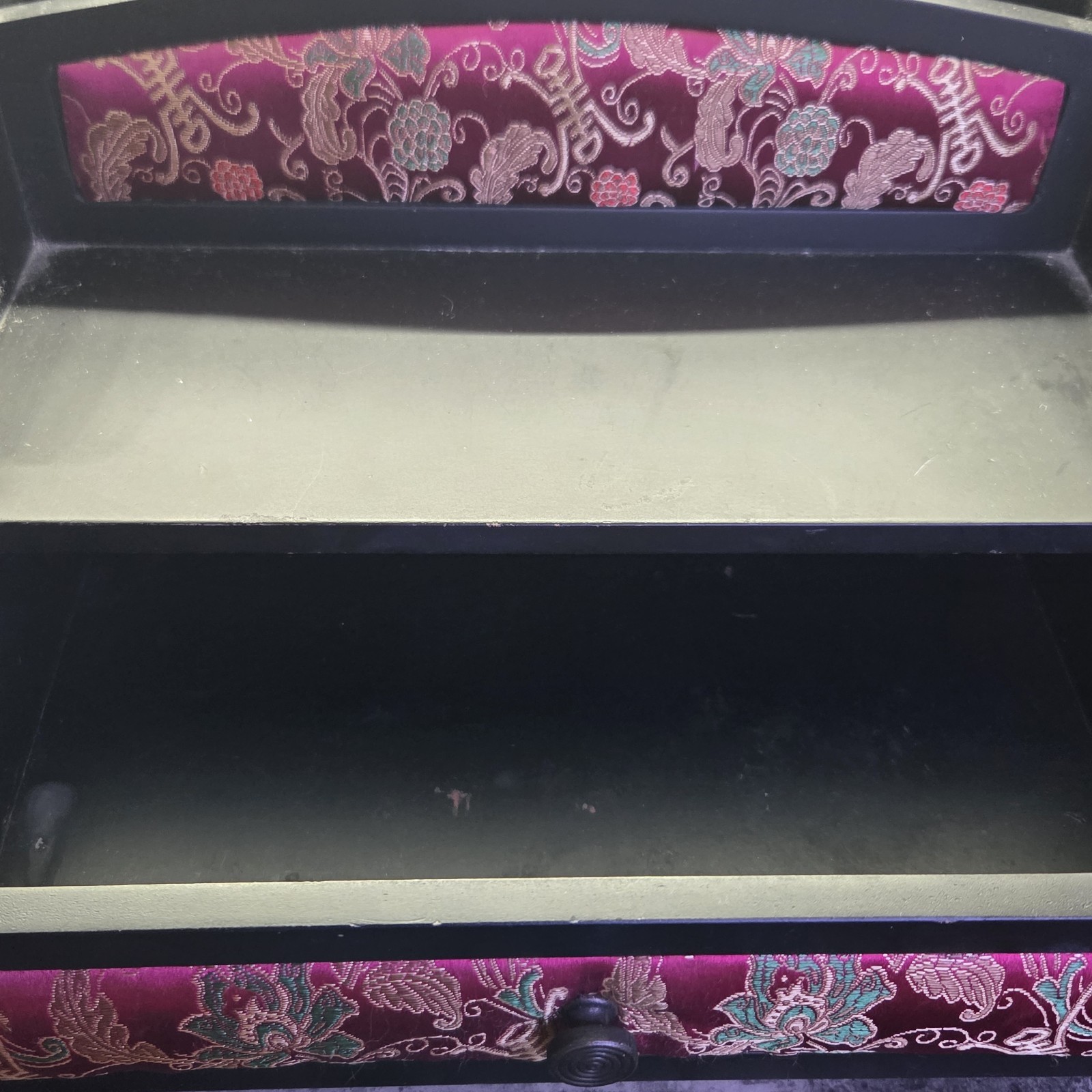 Vintage Asian Style EHI Black Desk Organizer Purple Brocade Fabric Drawer…