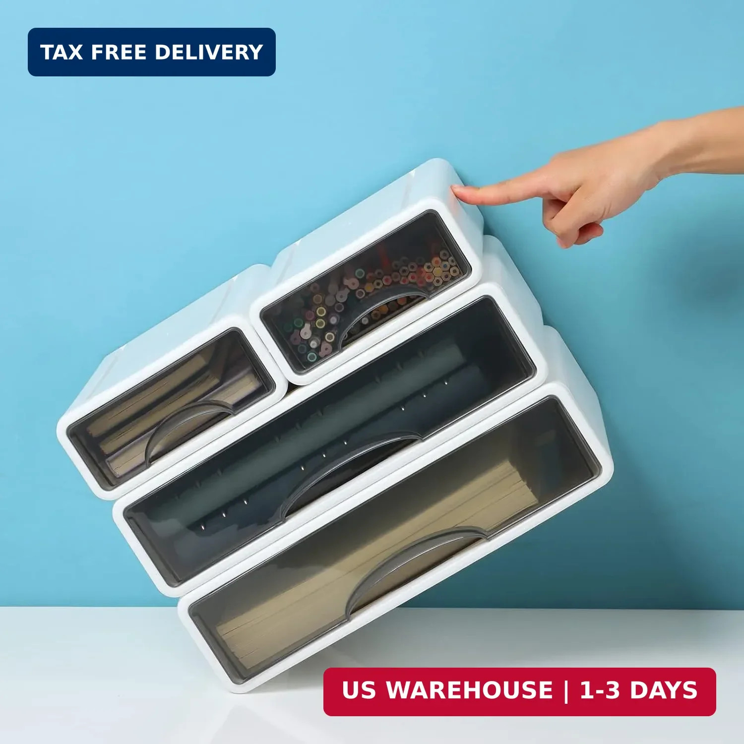 White Desktop Drawers for Paper, Stackable Office Storage Drawers for Desk, Craf