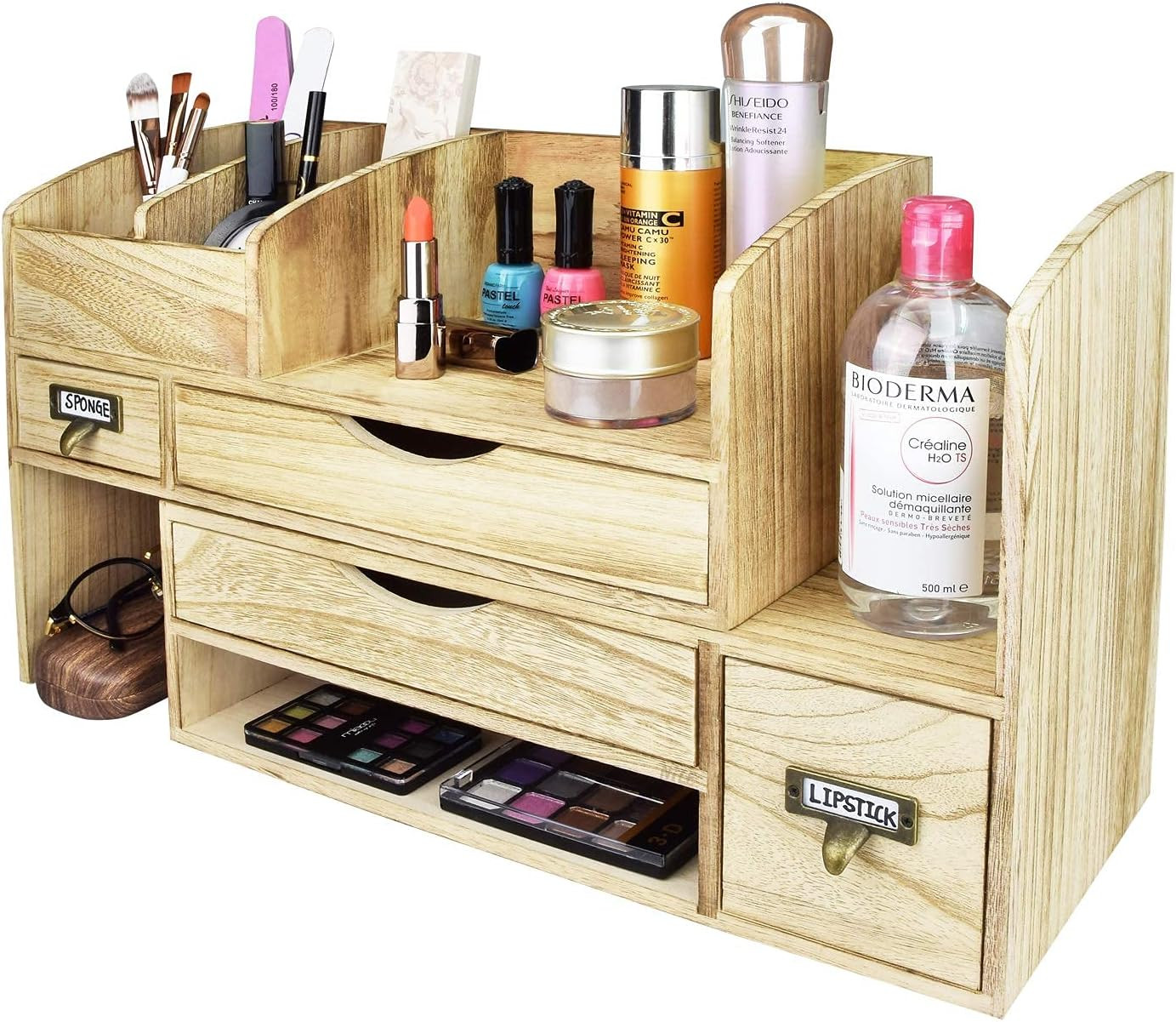 Large Extendable Wooden Desktop Organizer for Office Supplies, Storage Shelf Rac